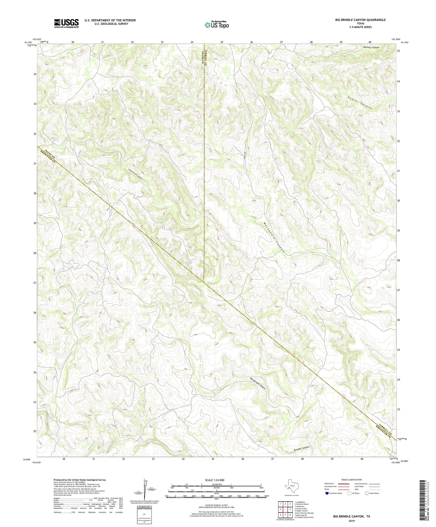 Big Brindle Canyon Texas US Topo Map Image