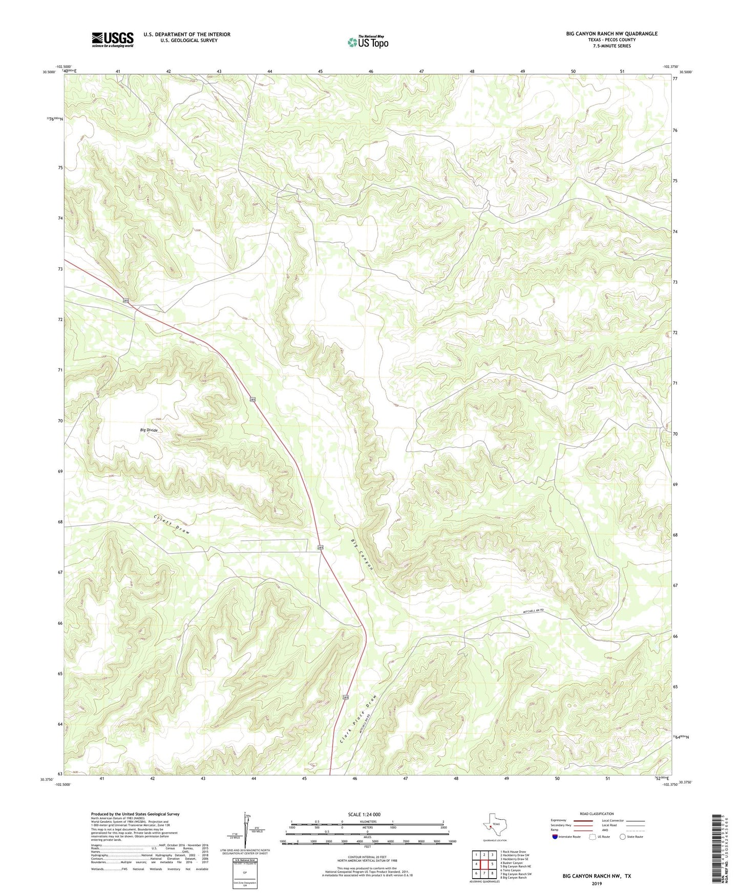 Big Canyon Ranch NW Texas US Topo Map Image