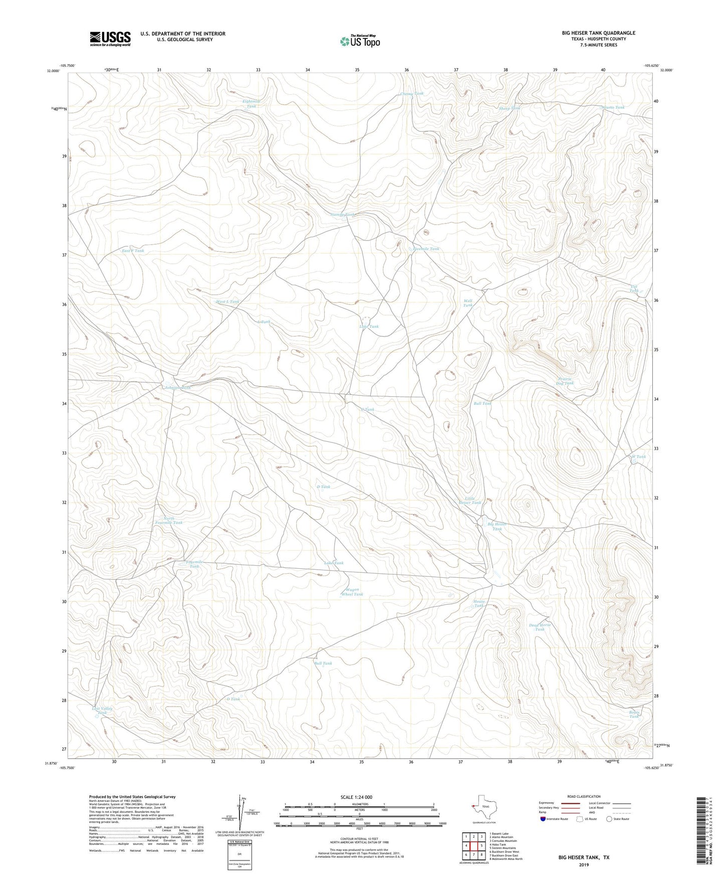 Big Heiser Tank Texas US Topo Map Image