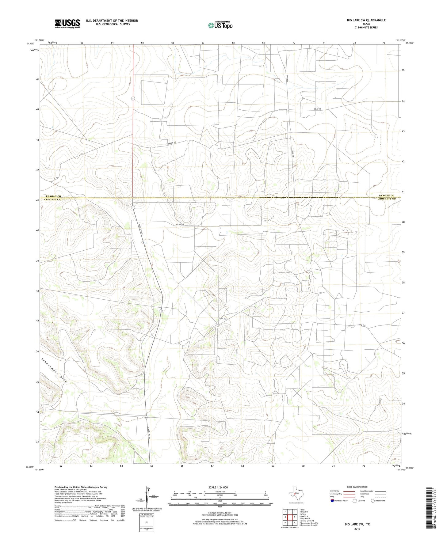 Big Lake SW Texas US Topo Map Image