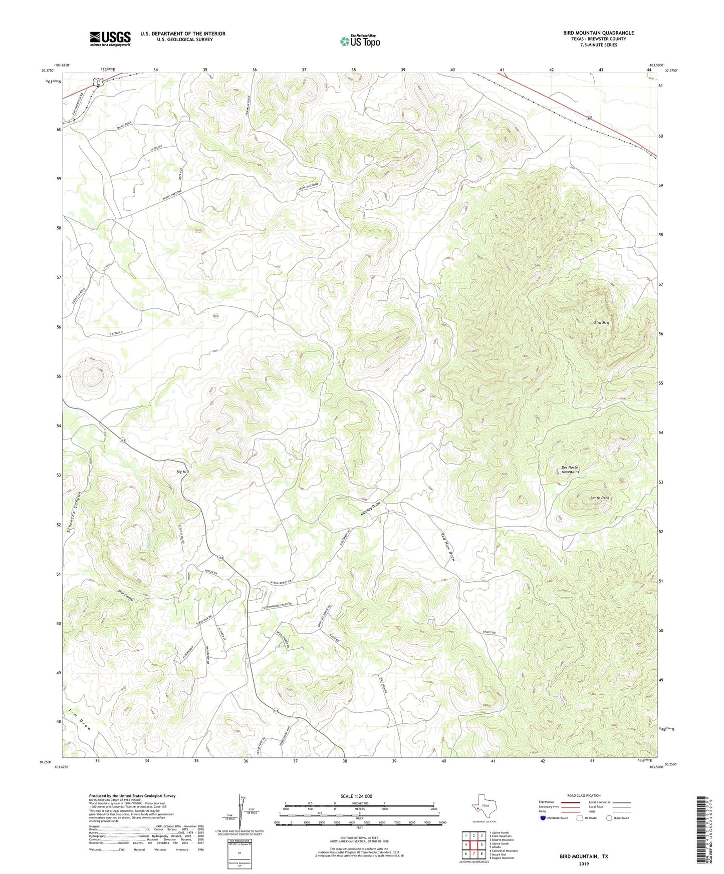 Bird Mountain Texas US Topo Map Image