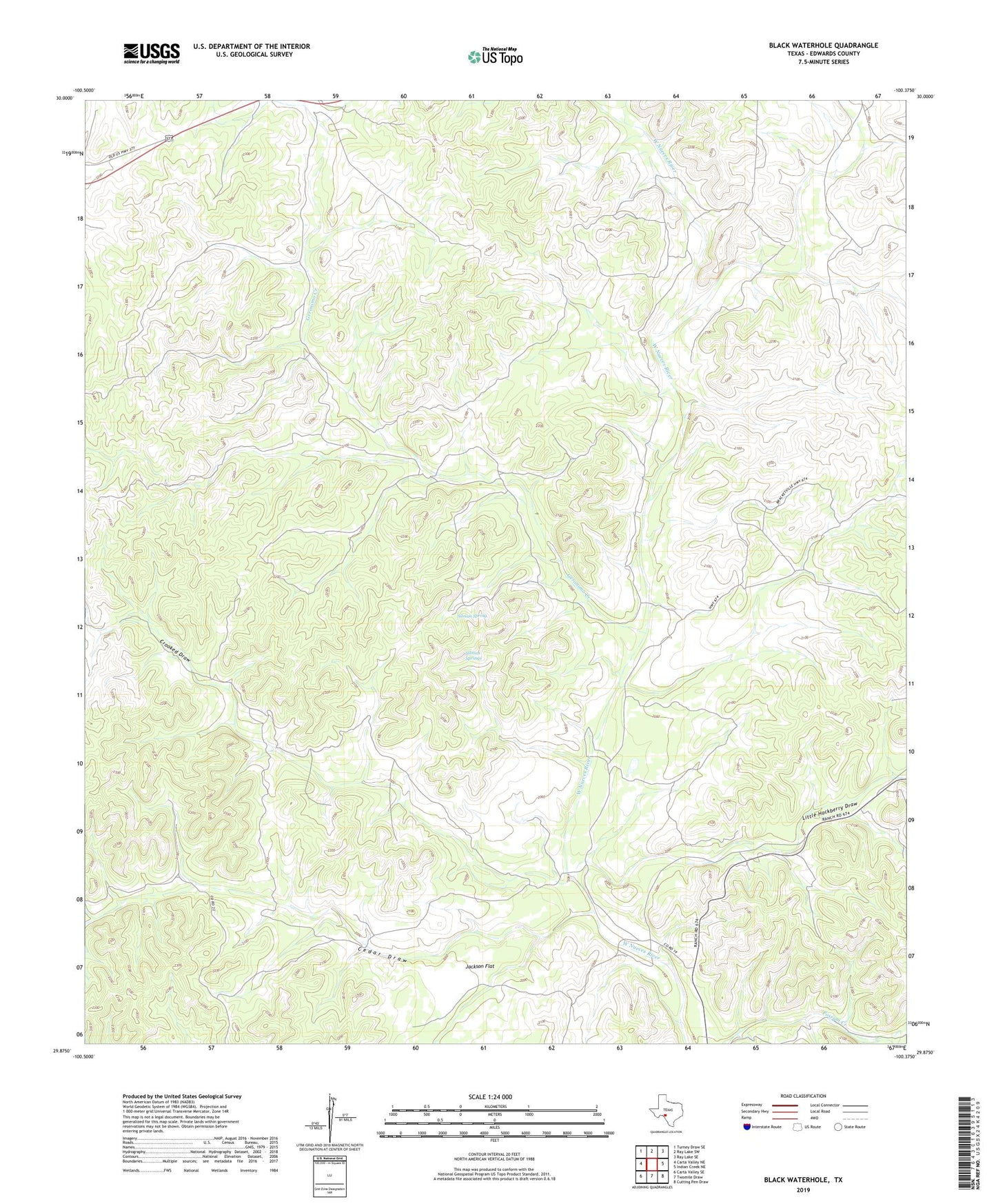 Black Waterhole Texas US Topo Map Image