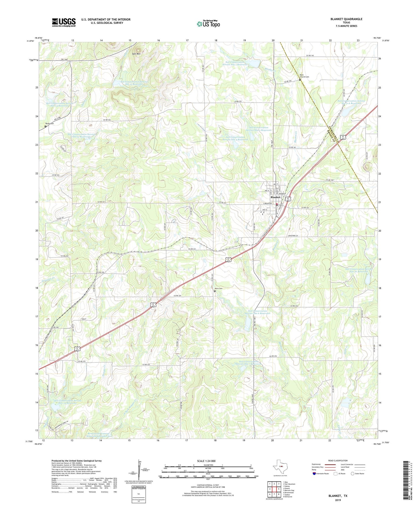 Blanket Texas US Topo Map Image