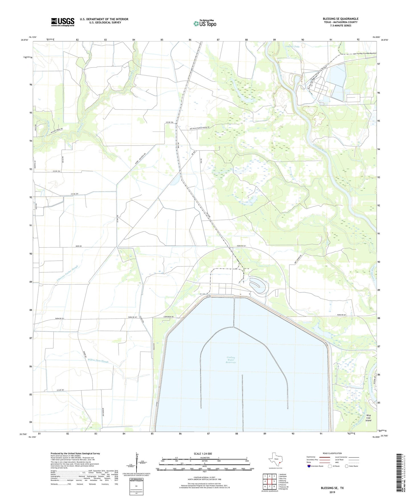 Blessing SE Texas US Topo Map Image