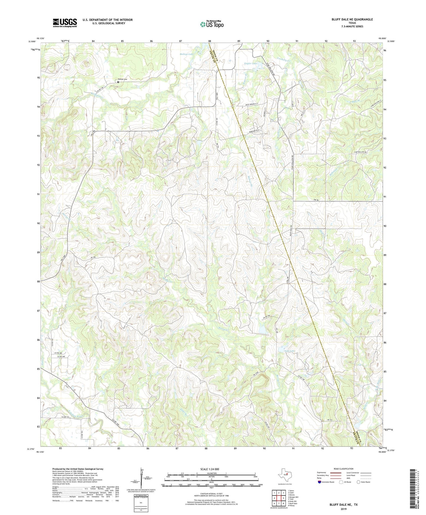Bluff Dale NE Texas US Topo Map Image