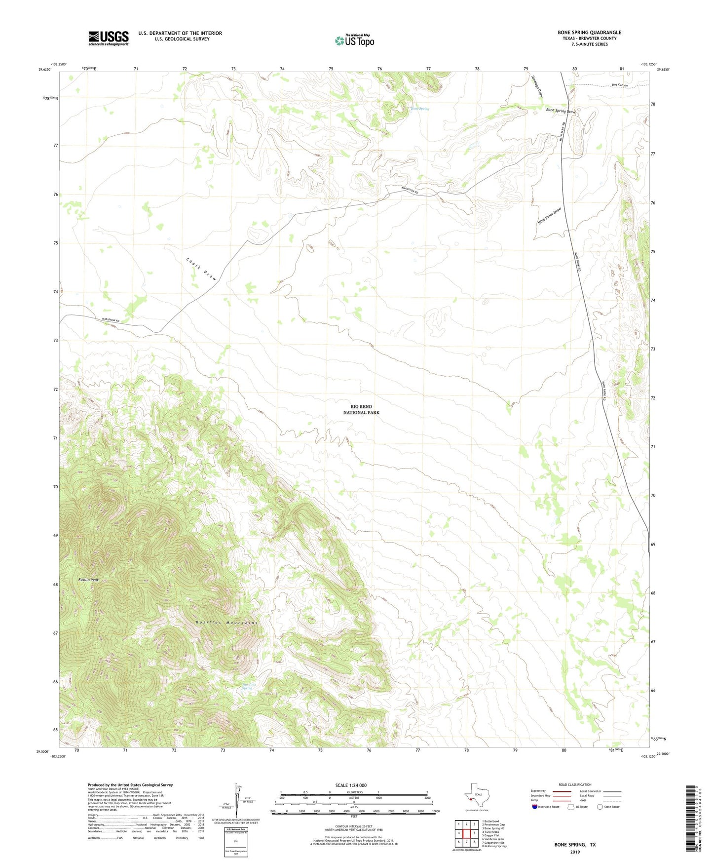 Bone Spring Texas US Topo Map Image