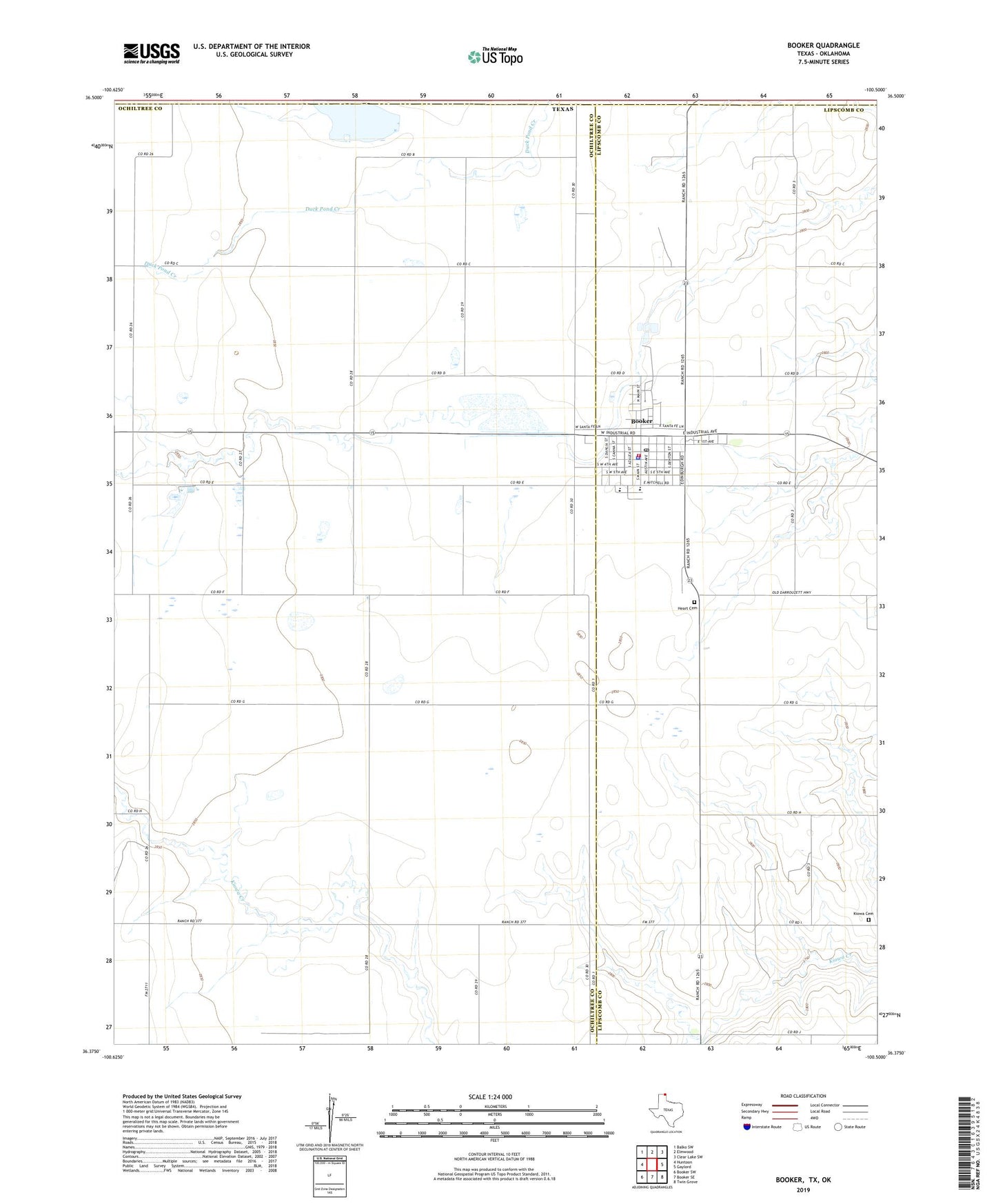 Booker Texas US Topo Map Image