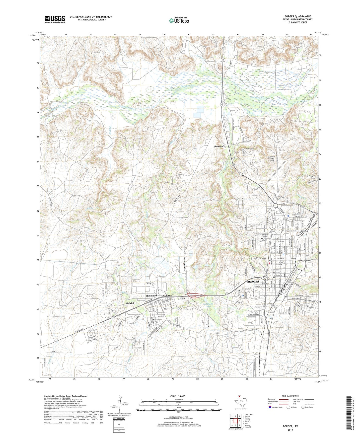 Borger Texas US Topo Map Image