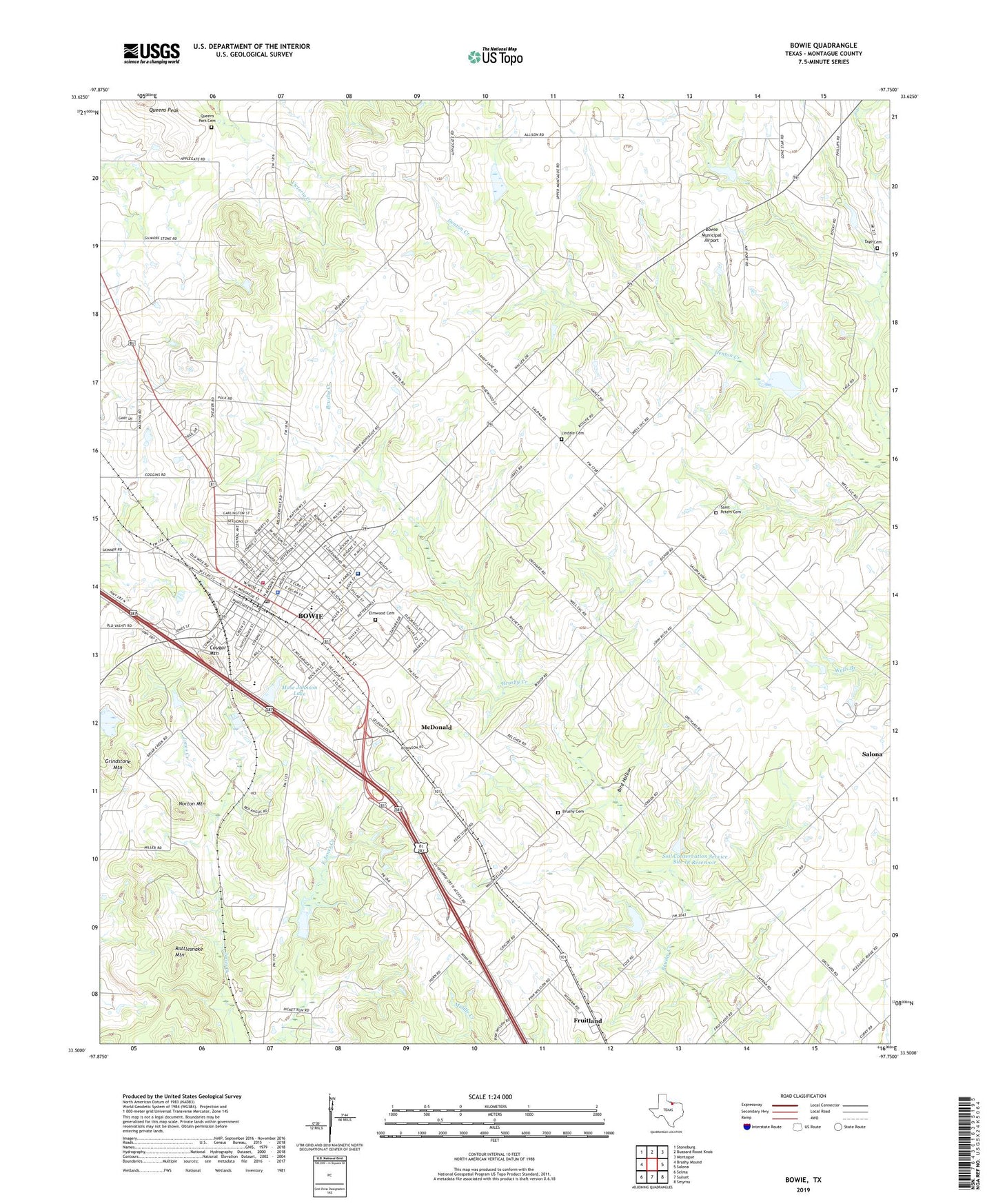 Bowie Texas US Topo Map Image