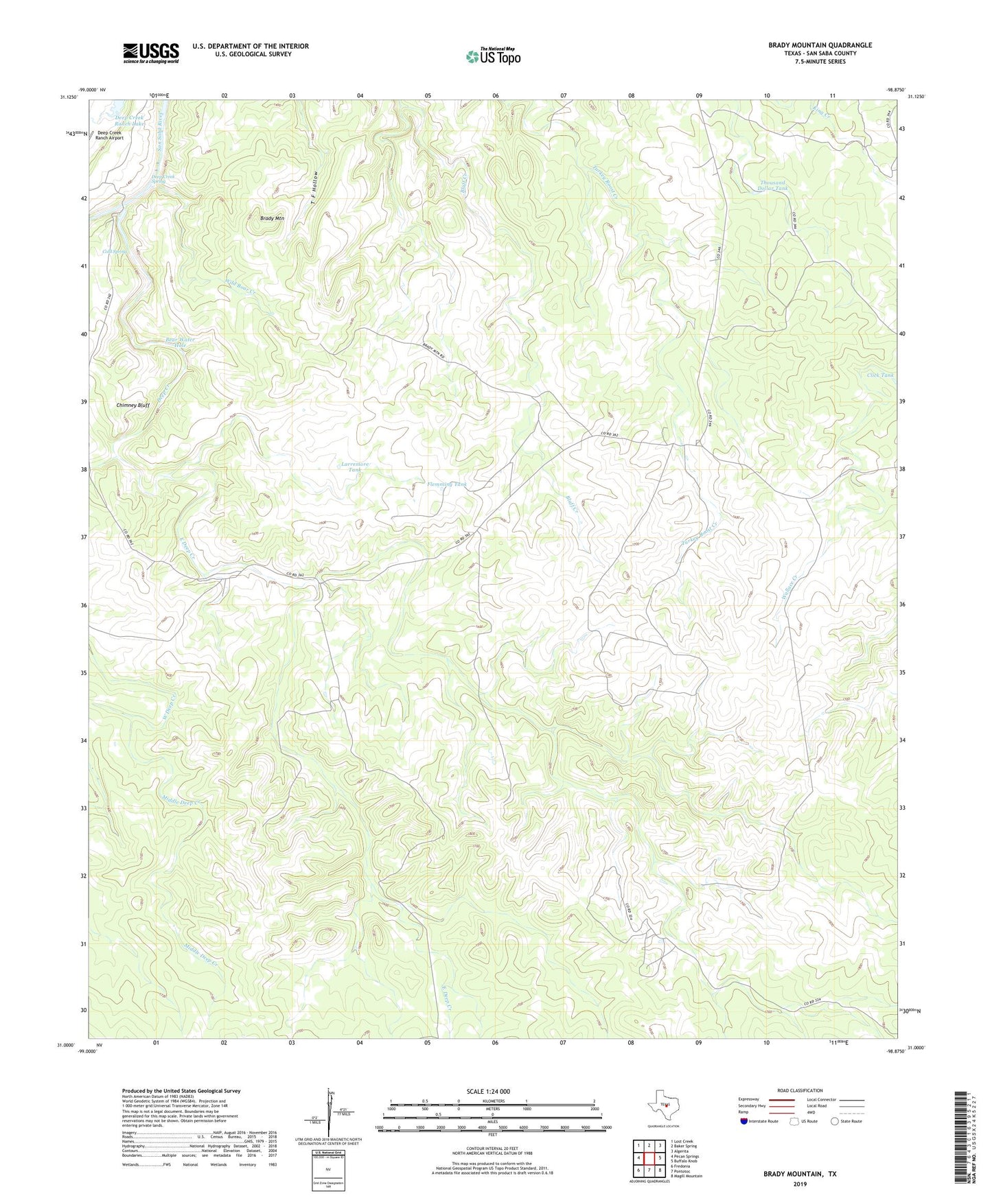 Brady Mountain Texas US Topo Map Image