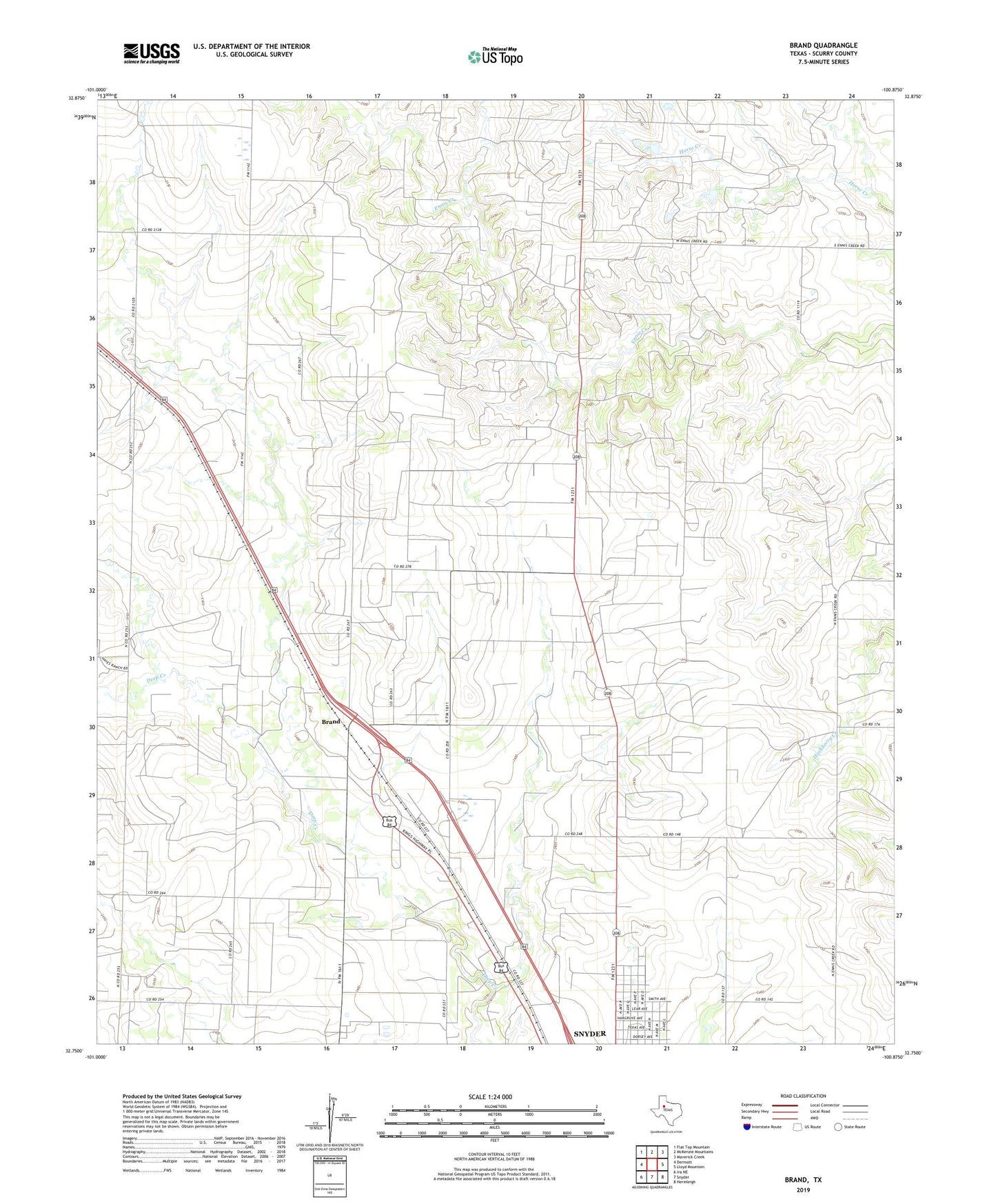 Brand Texas US Topo Map Image