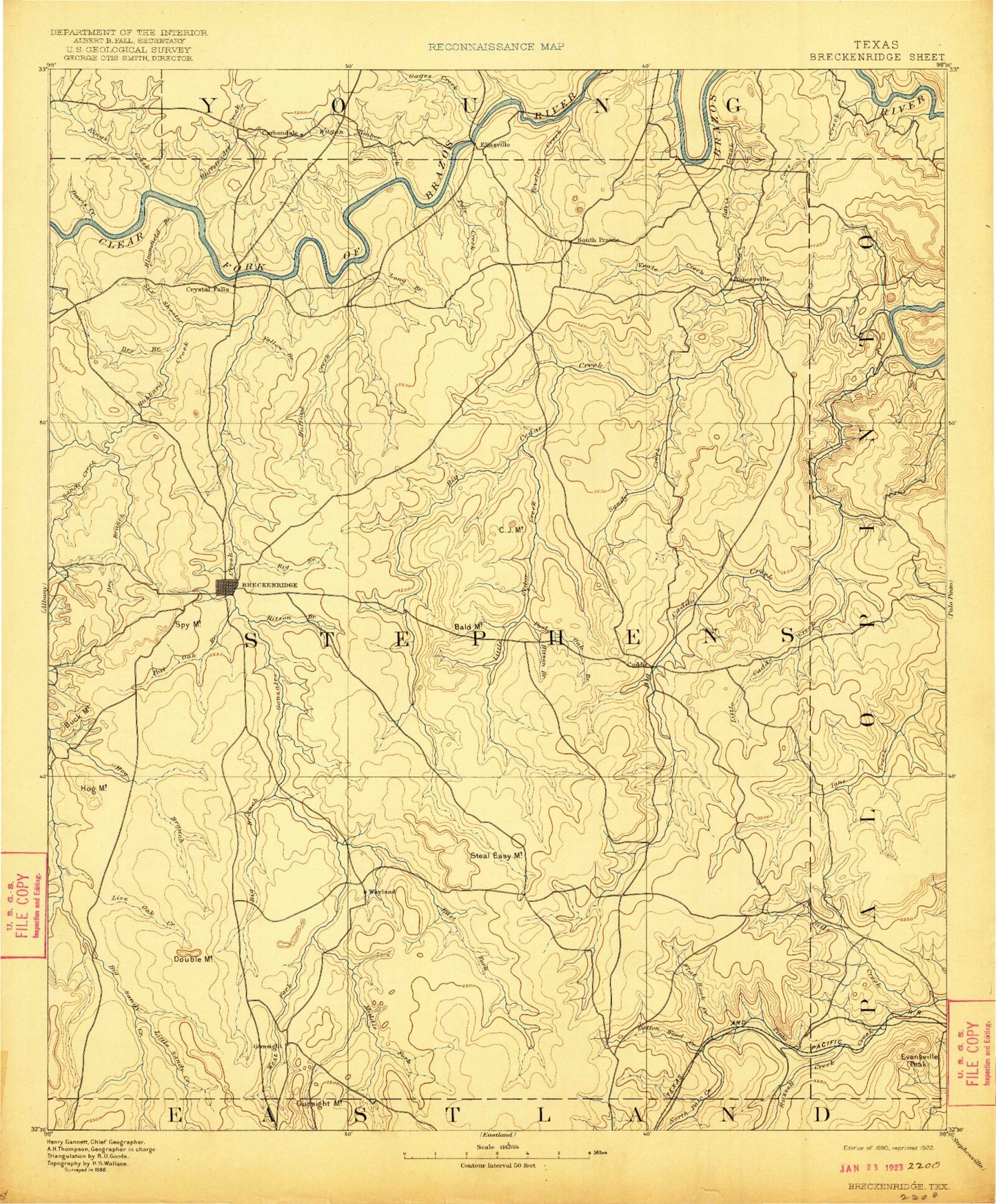 Historic 1890 Breckenridge Texas 30'x30' Topo Map Image