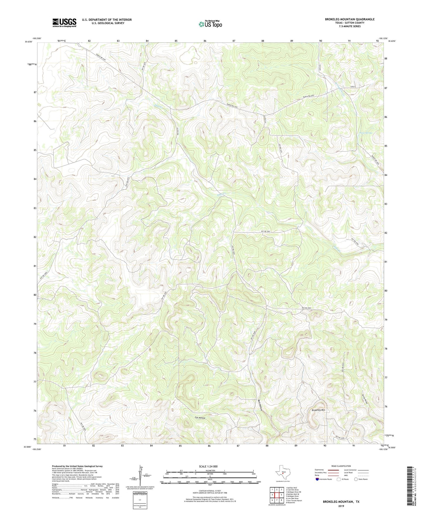 Brokeleg Mountain Texas US Topo Map Image