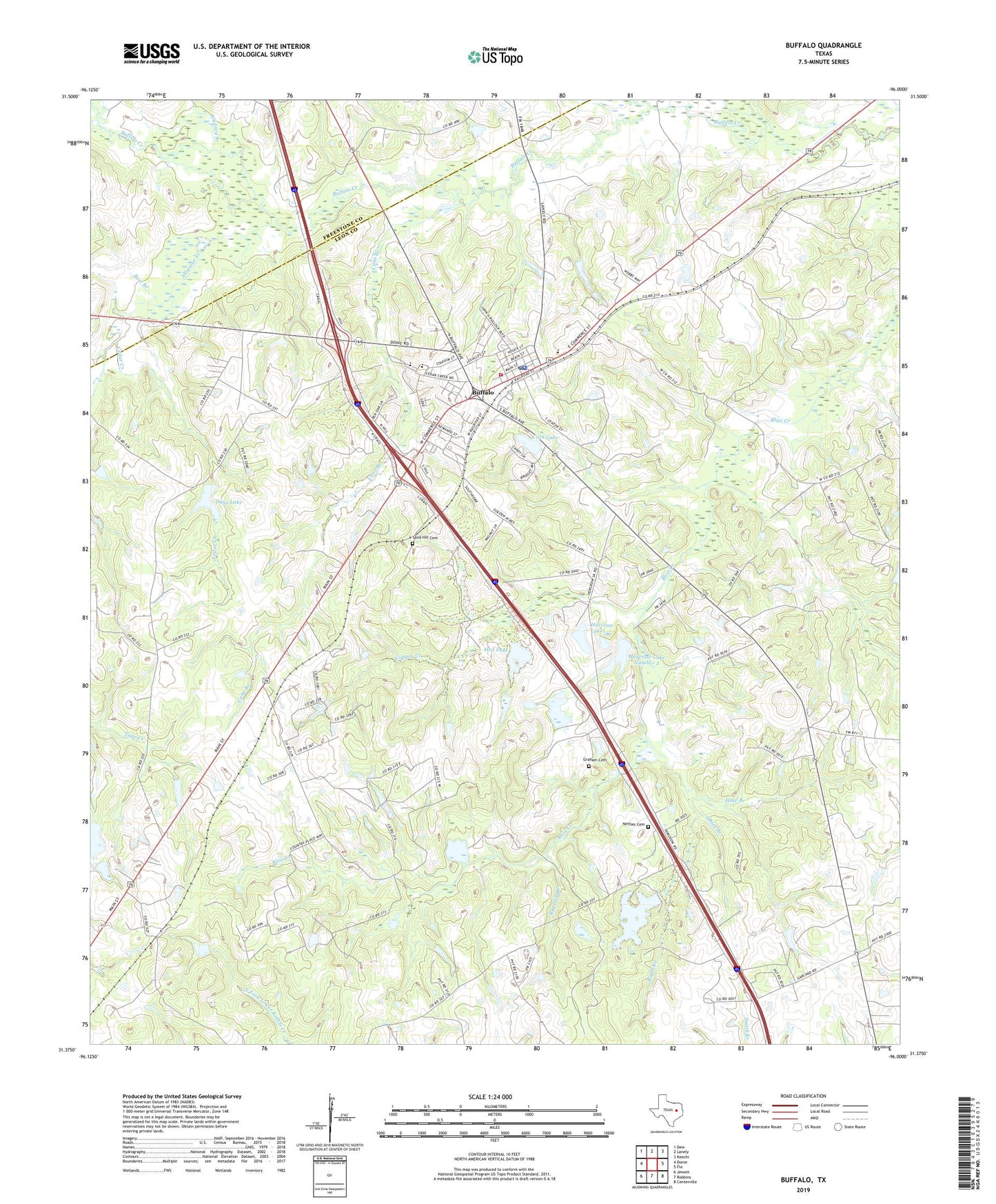 Buffalo Texas US Topo Map Image