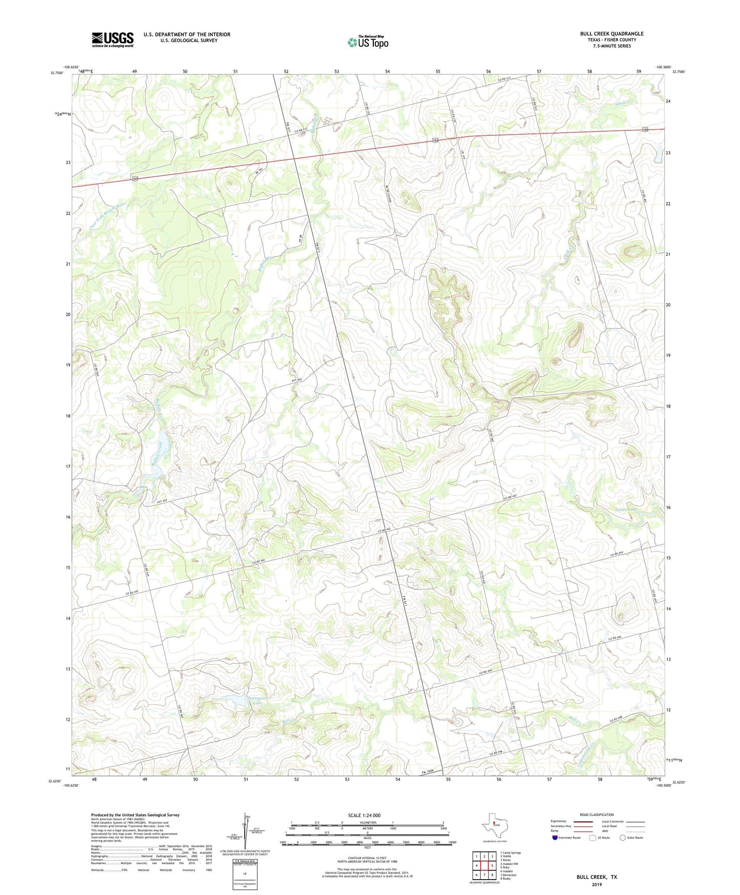 Bull Creek Texas US Topo Map Image