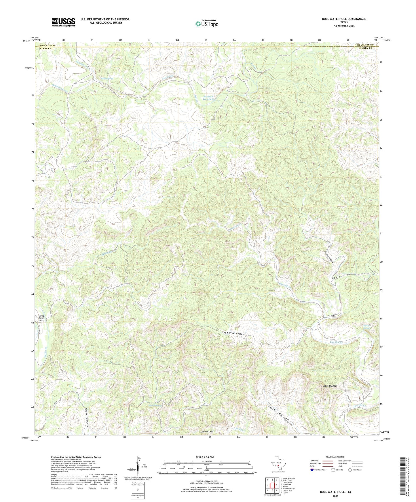 Bull Waterhole Texas US Topo Map Image