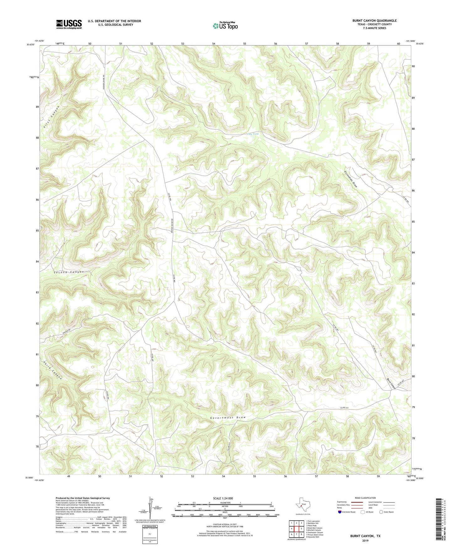 Burnt Canyon Texas US Topo Map Image
