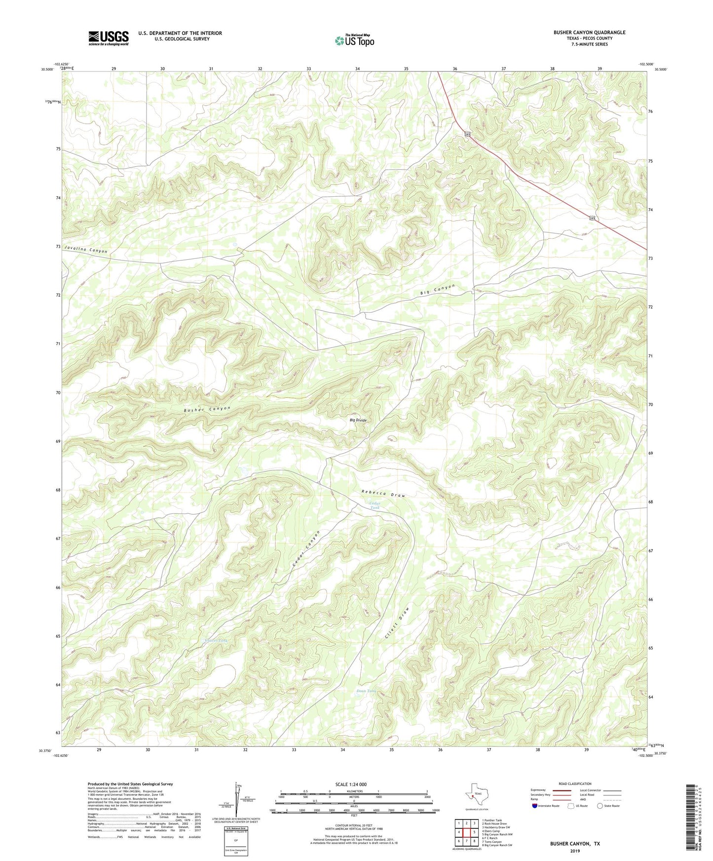 Busher Canyon Texas US Topo Map Image