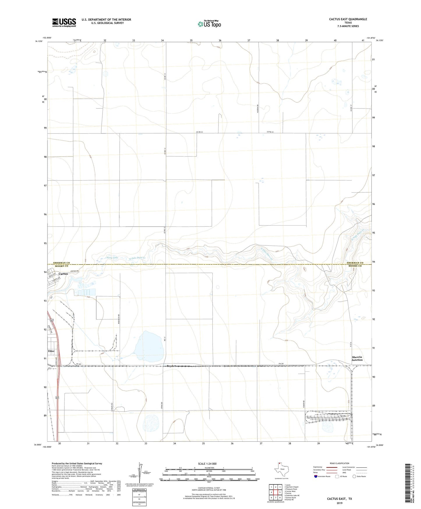 Cactus East Texas US Topo Map Image