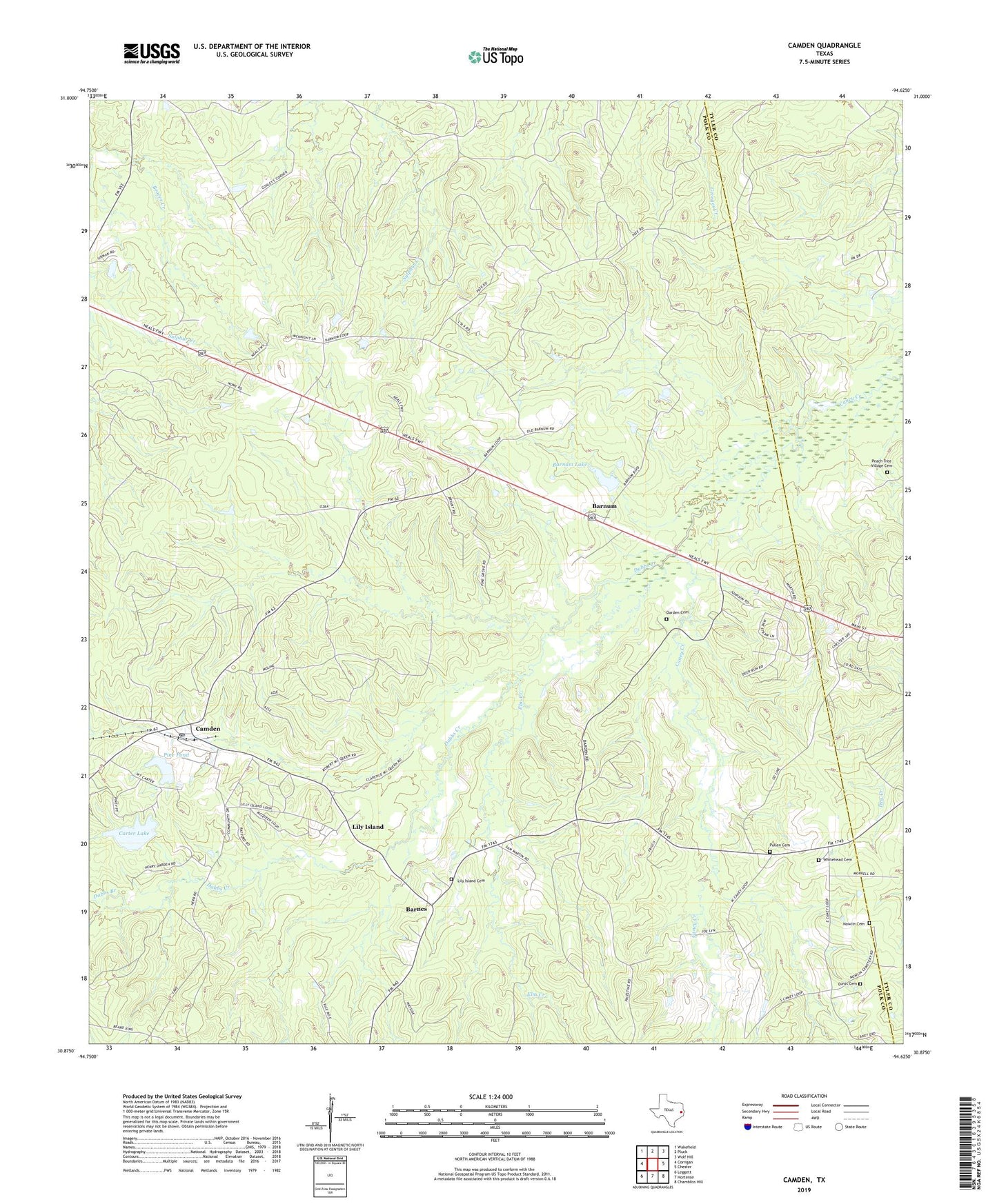 Camden Texas US Topo Map Image