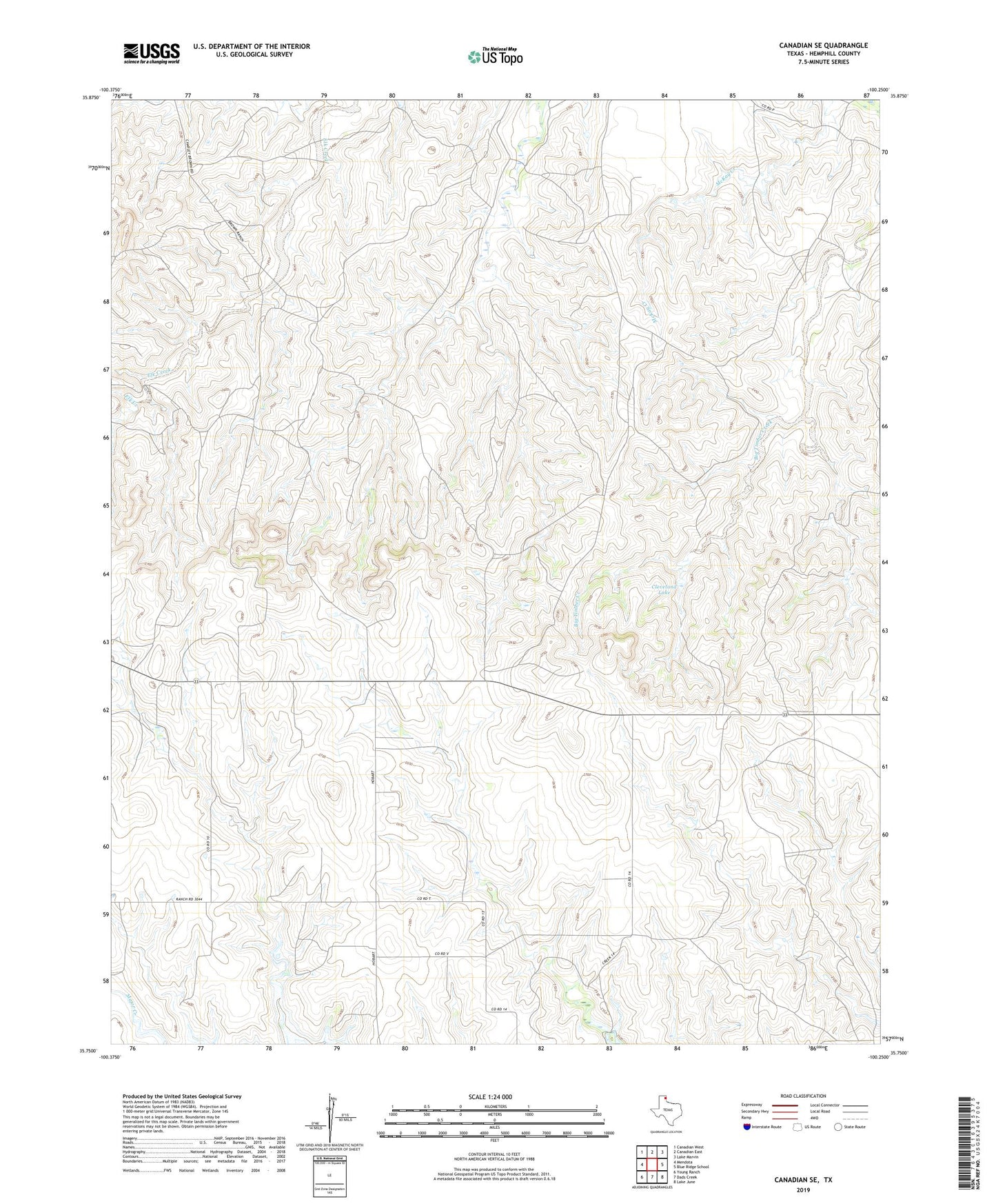 Canadian SE Texas US Topo Map Image