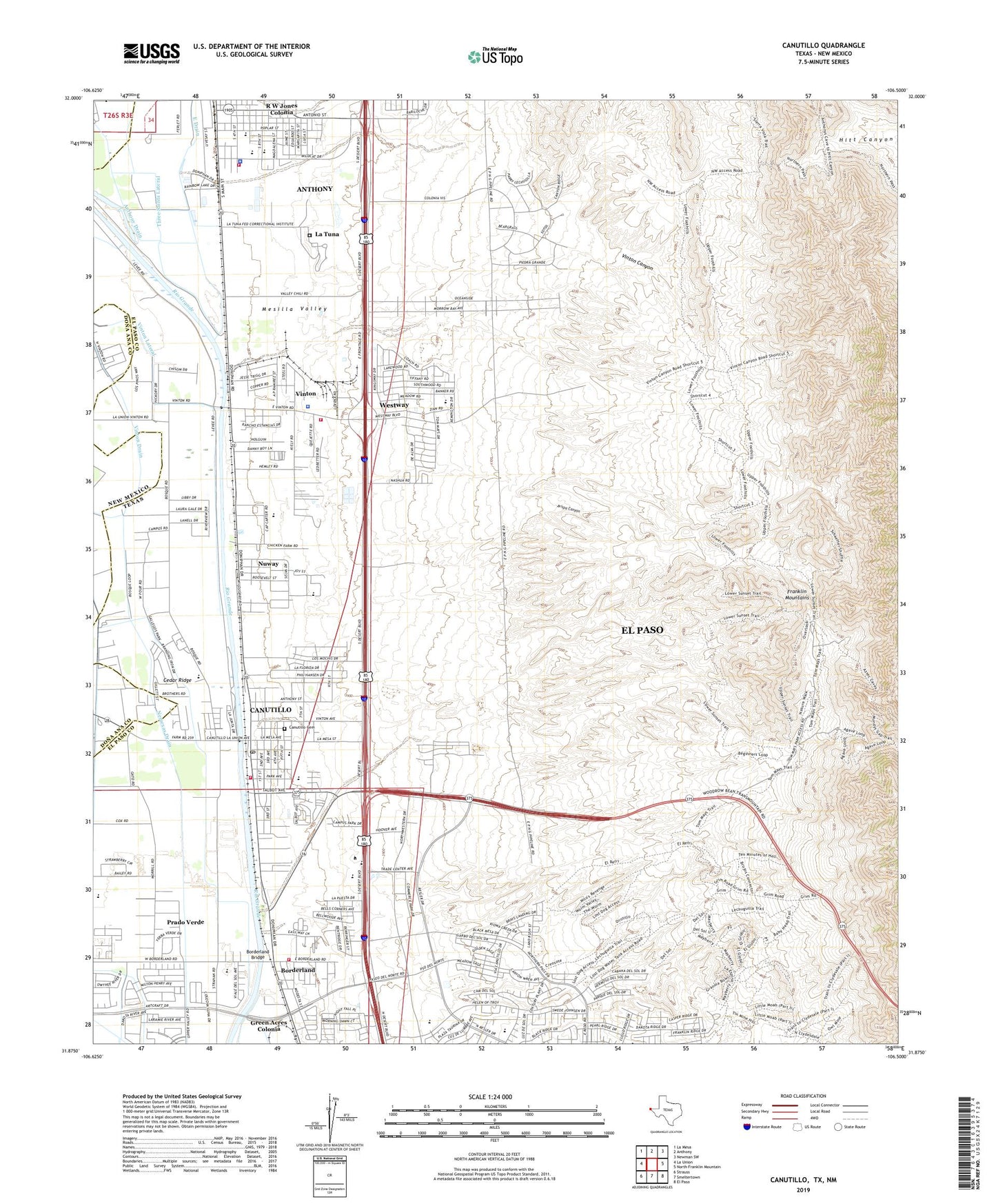 Canutillo Texas US Topo Map Image
