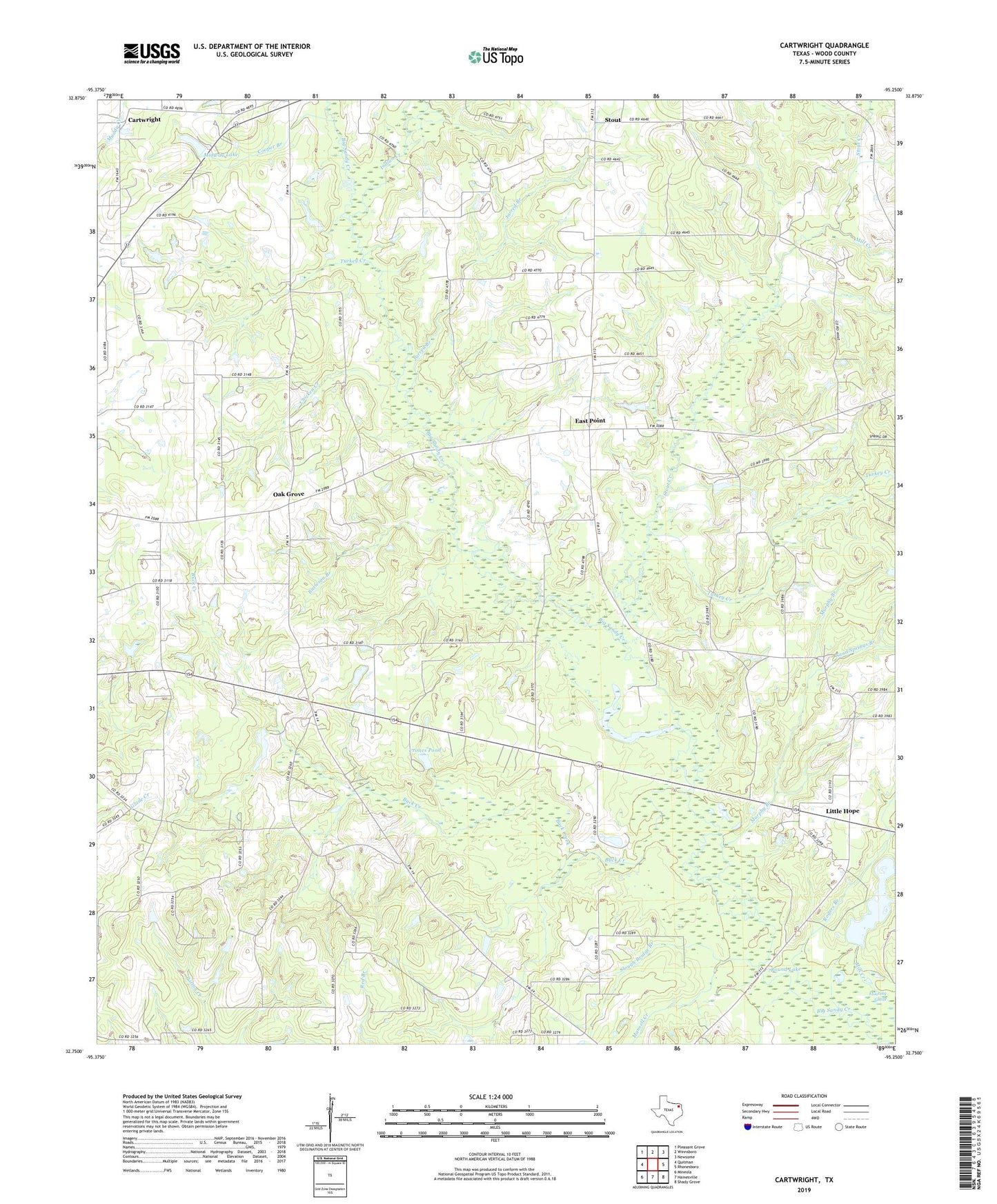 Cartwright Texas US Topo Map Image