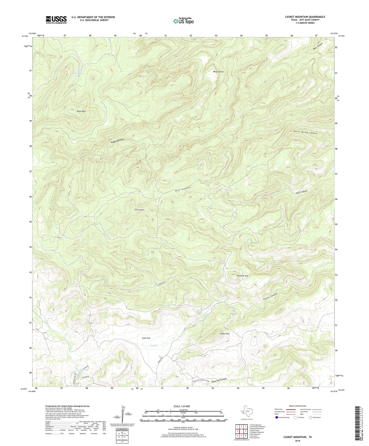 Casket Mountain Texas US Topo Map Image