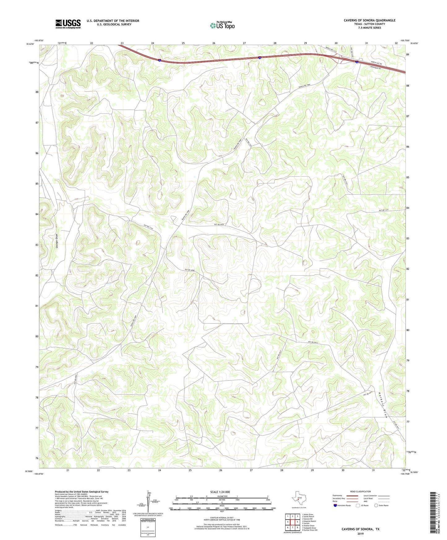 Caverns of Sonora Texas US Topo Map Image