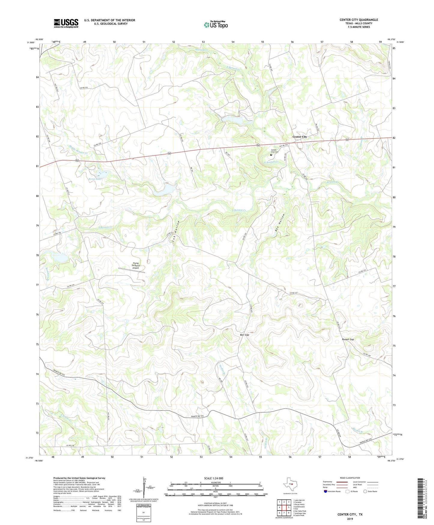 Center City Texas US Topo Map Image