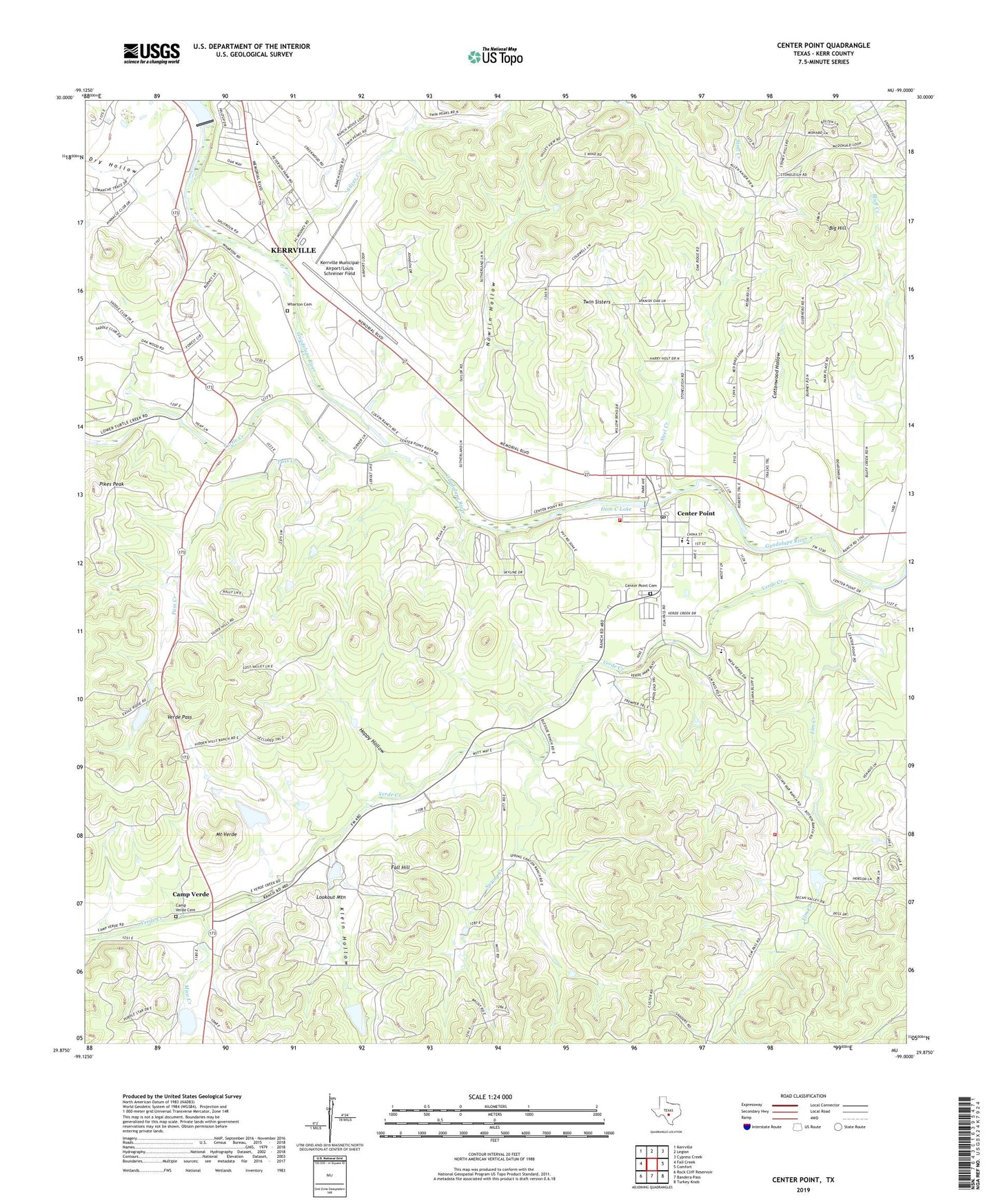 Center Point Texas US Topo Map Image