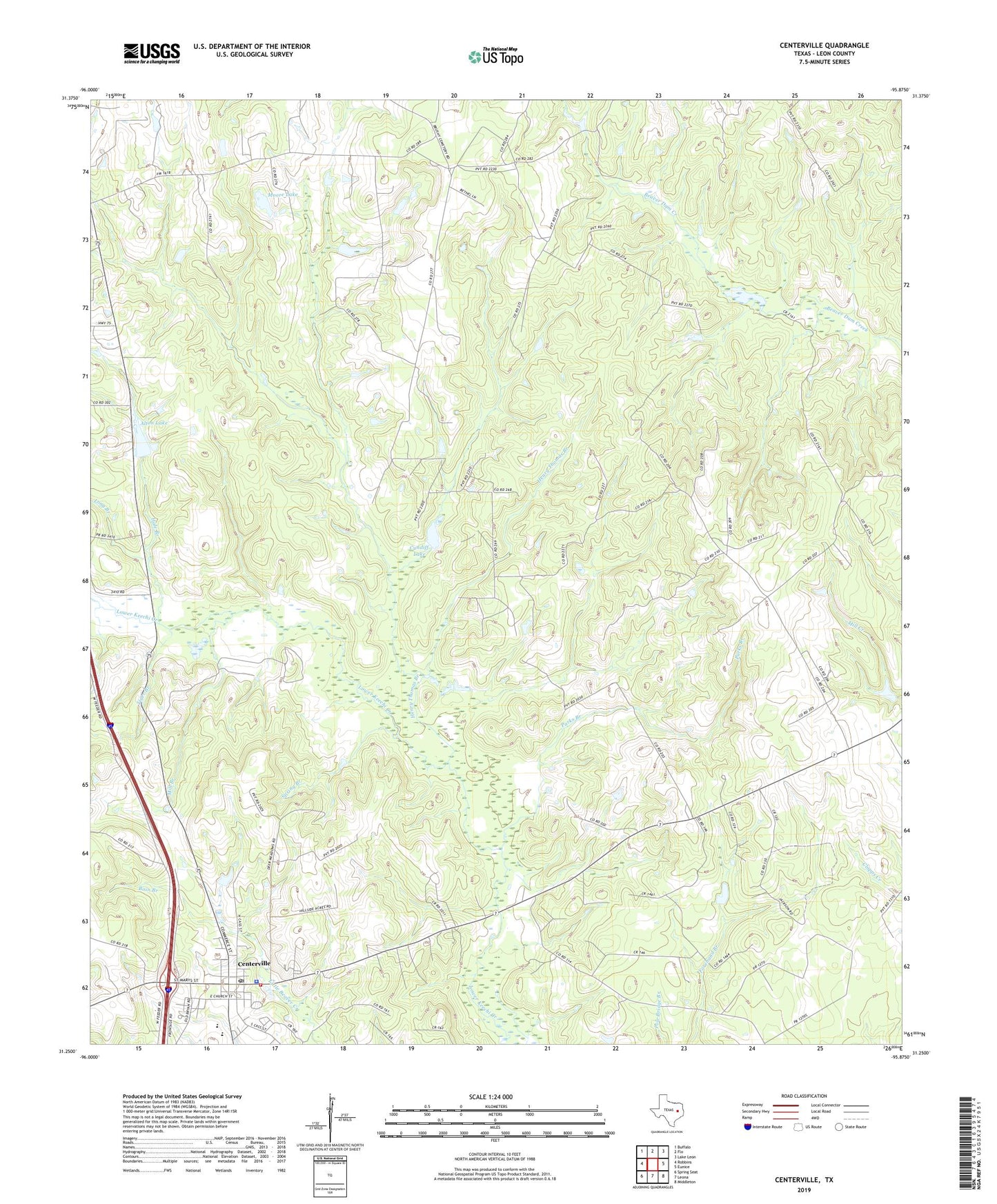 Centerville Texas US Topo Map Image