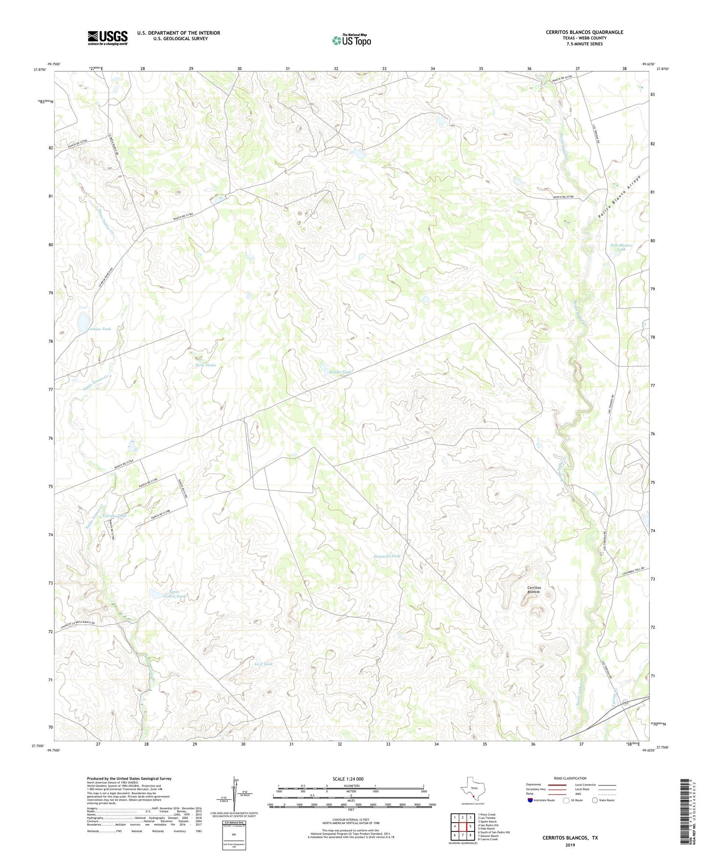 Cerritos Blancos Texas US Topo Map Image