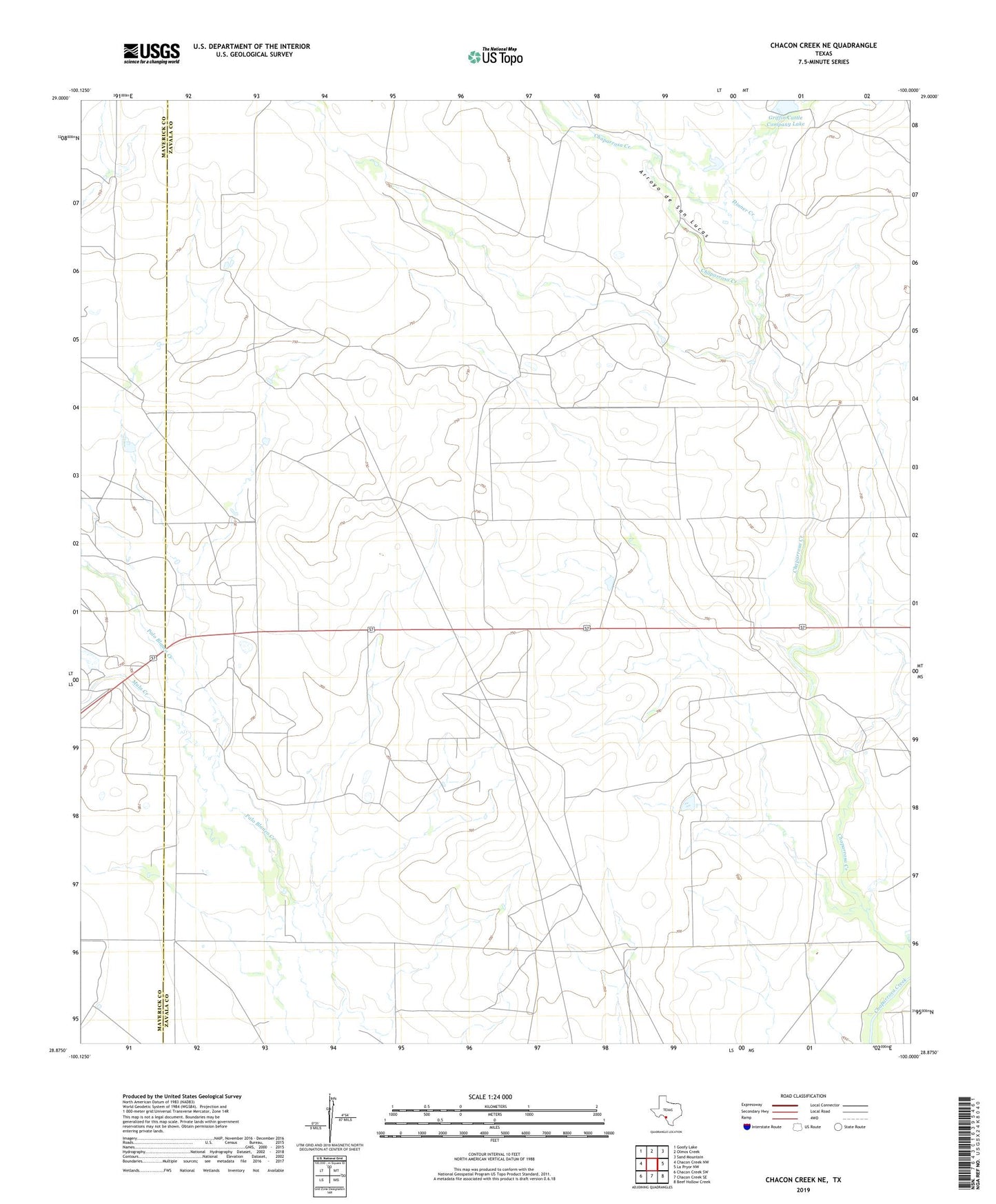 Chacon Creek NE Texas US Topo Map Image