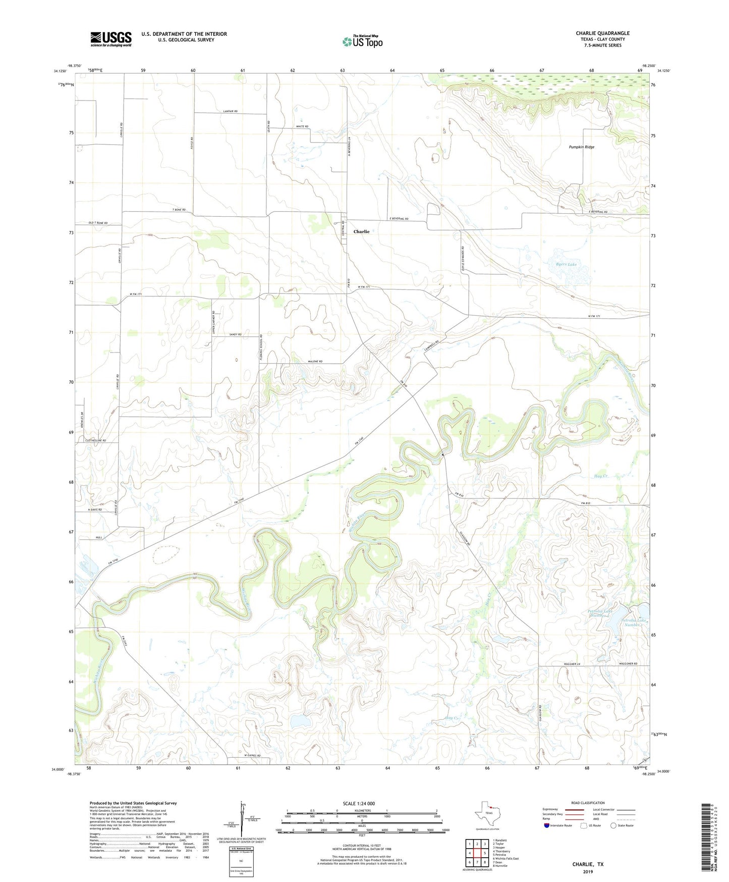 Charlie Texas US Topo Map Image