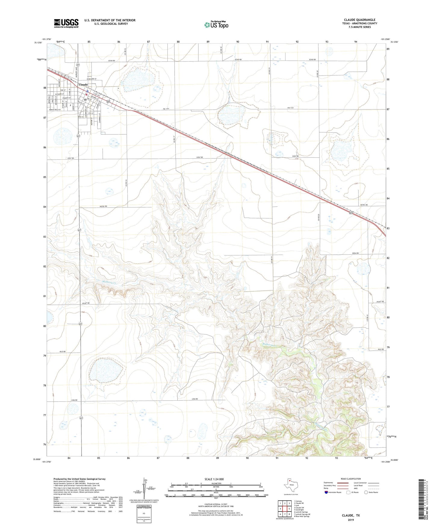 Claude Texas US Topo Map Image