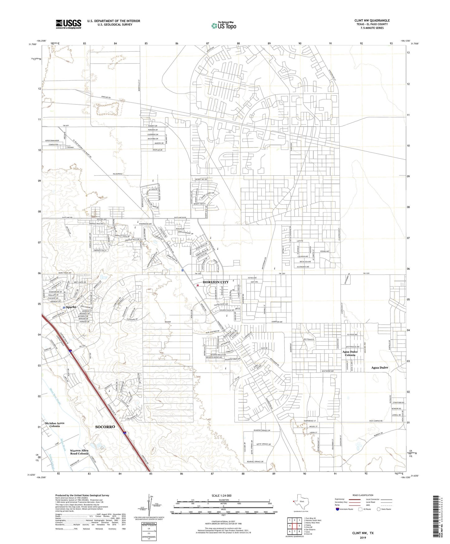 Clint NW Texas US Topo Map Image