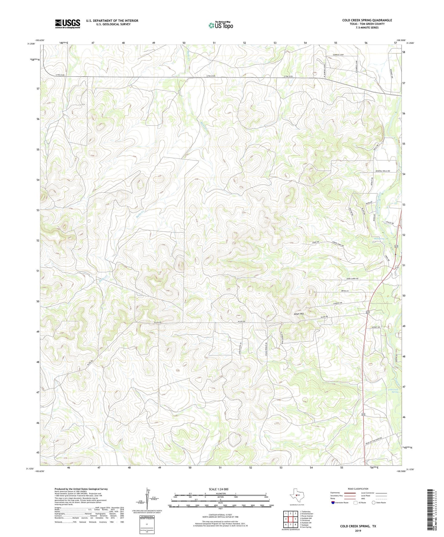 Cold Creek Spring Texas US Topo Map Image