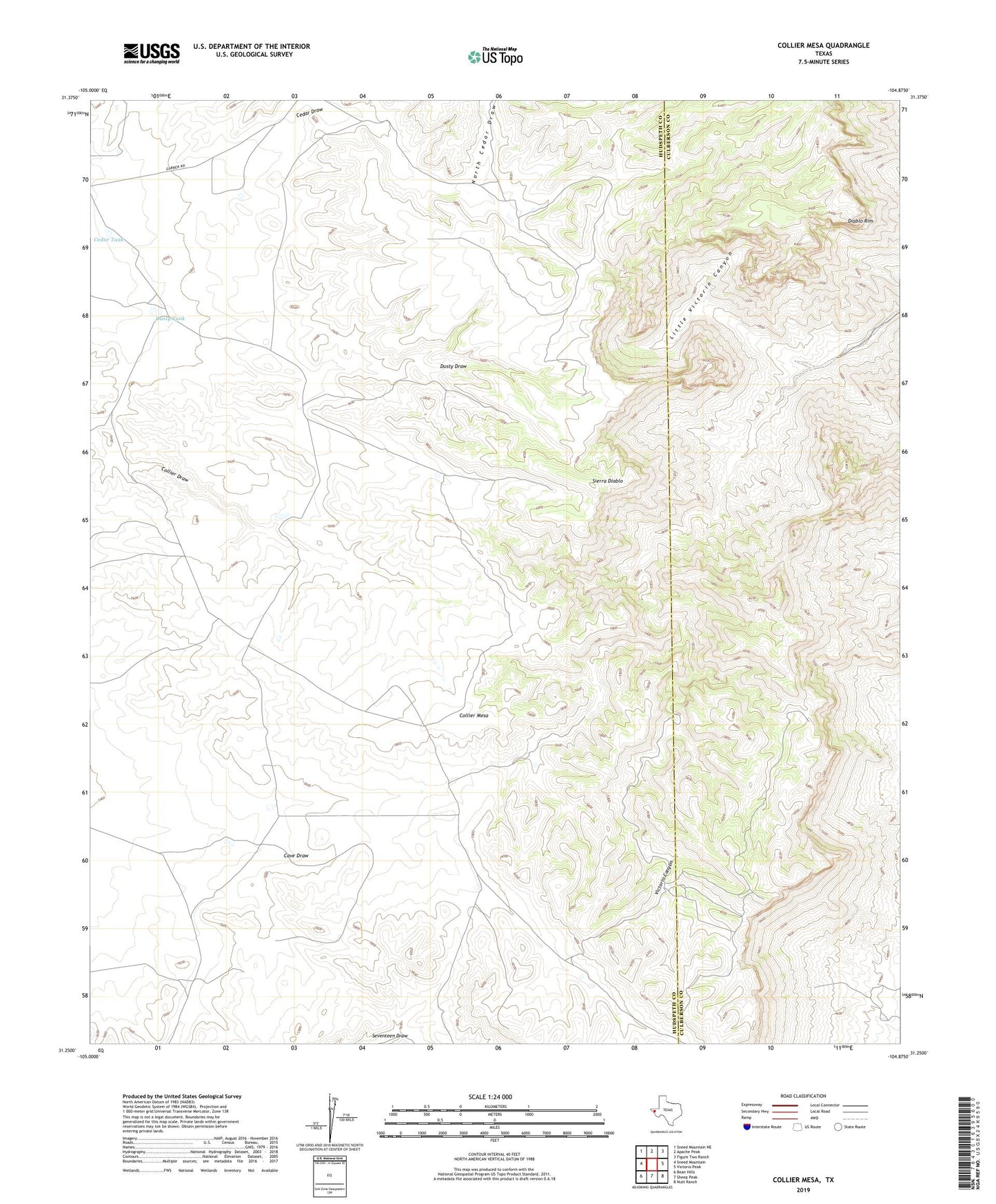 Collier Mesa Texas US Topo Map Image