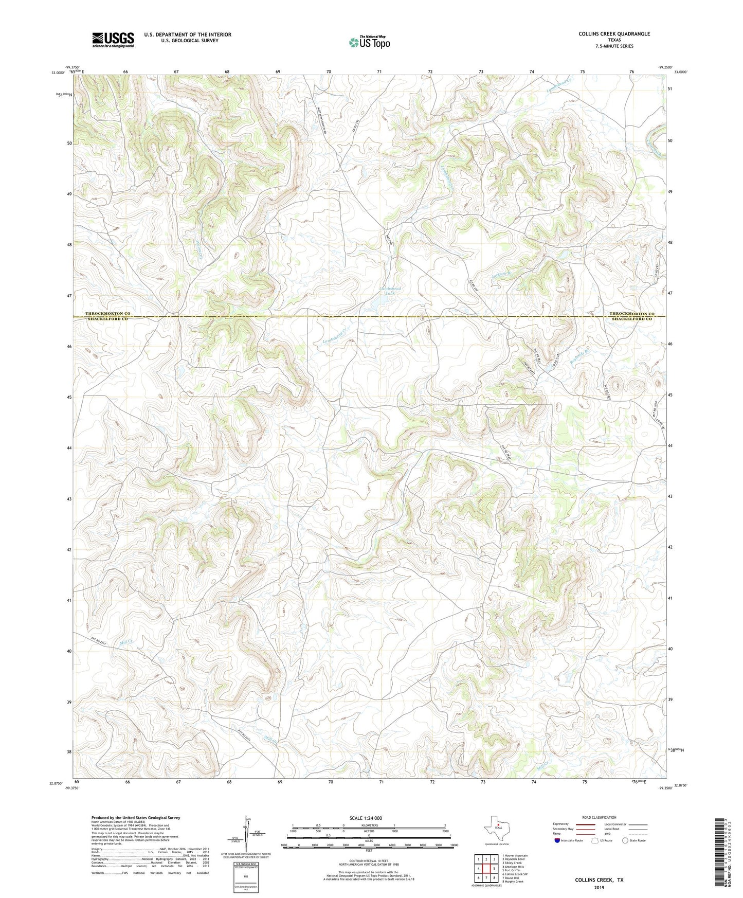 Collins Creek Texas US Topo Map Image