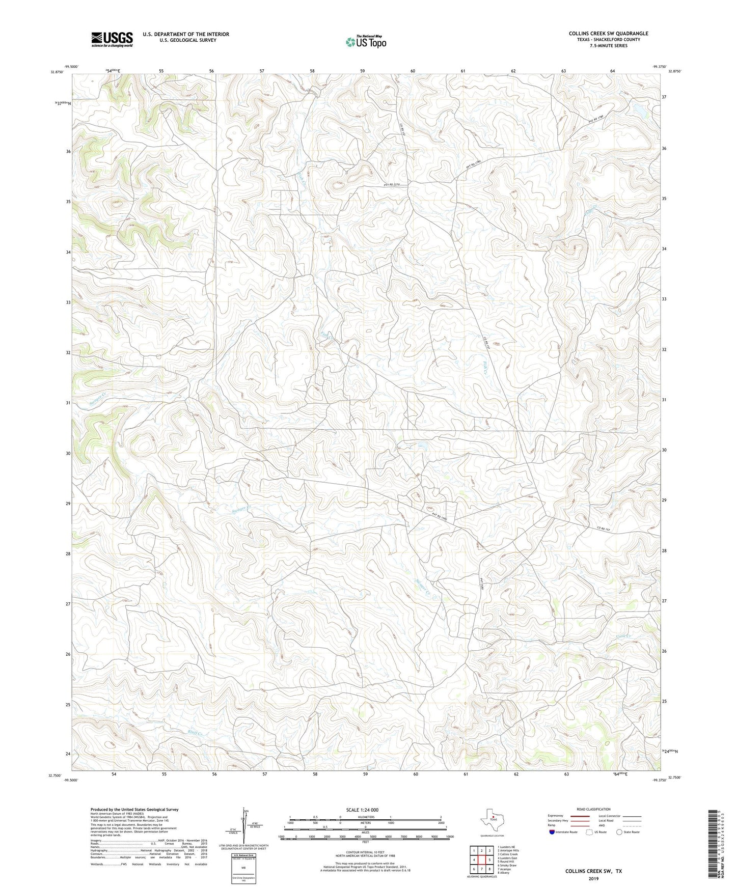 Collins Creek SW Texas US Topo Map Image
