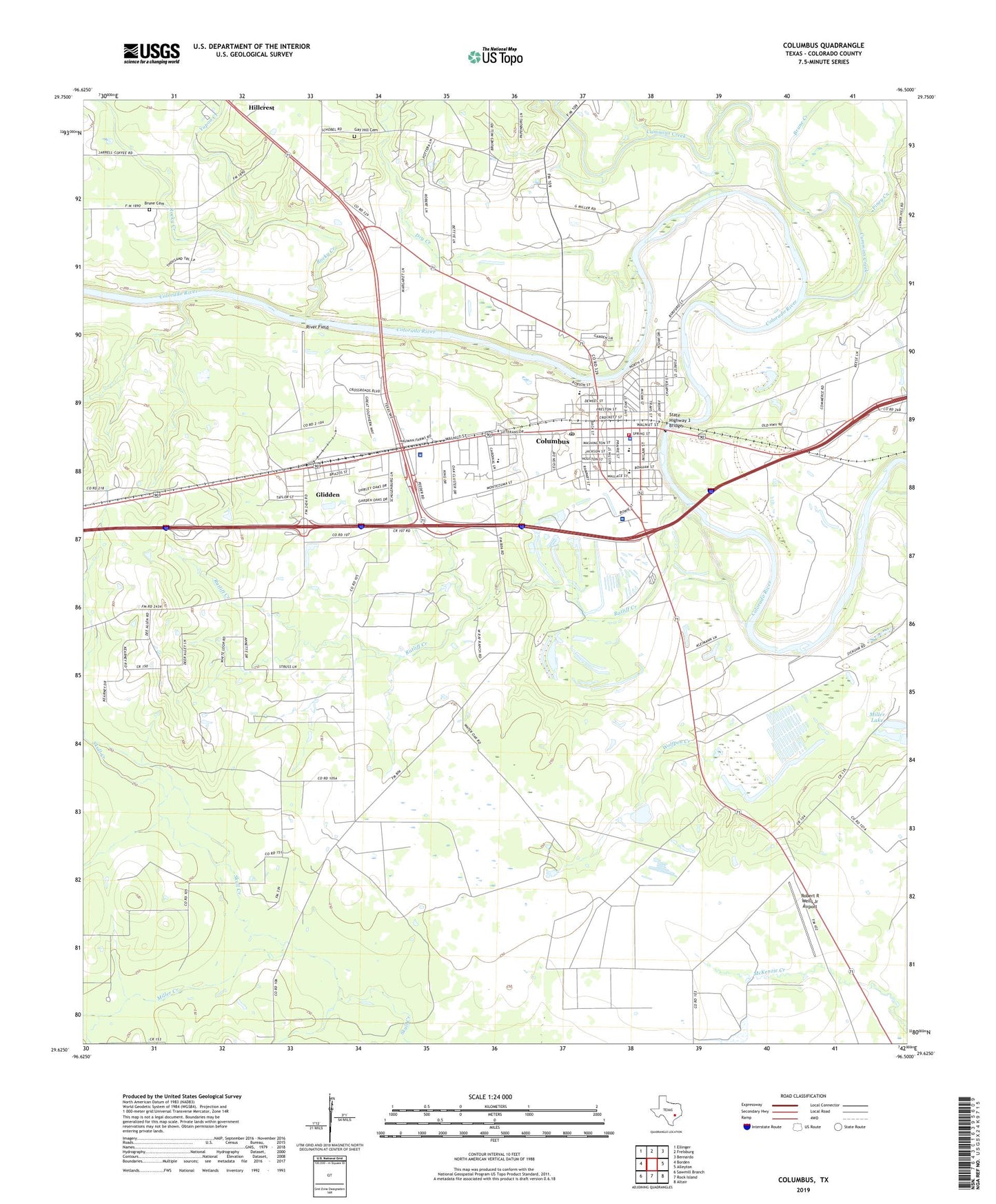 Columbus Texas US Topo Map Image
