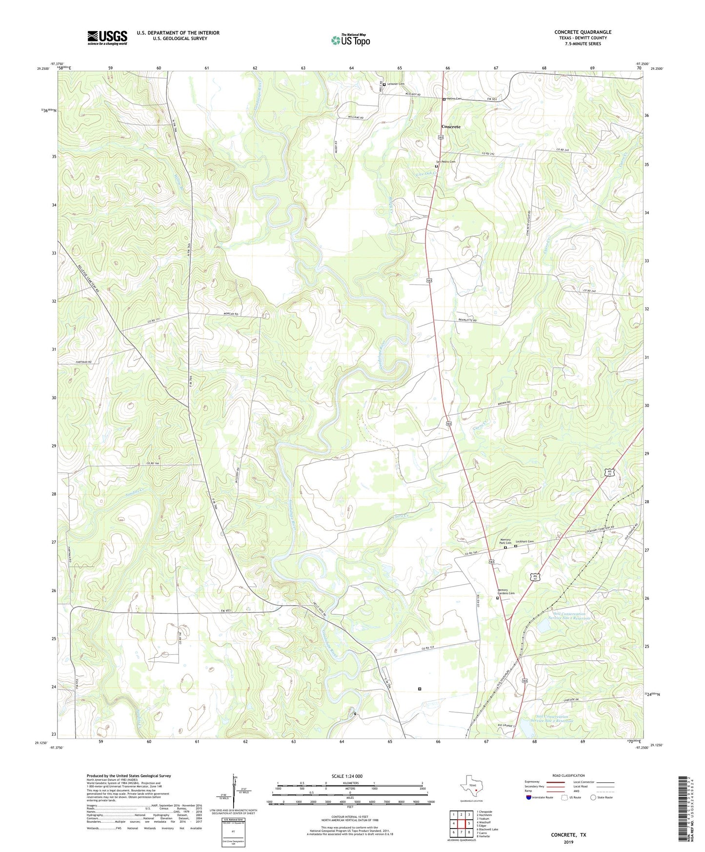 Concrete Texas US Topo Map Image