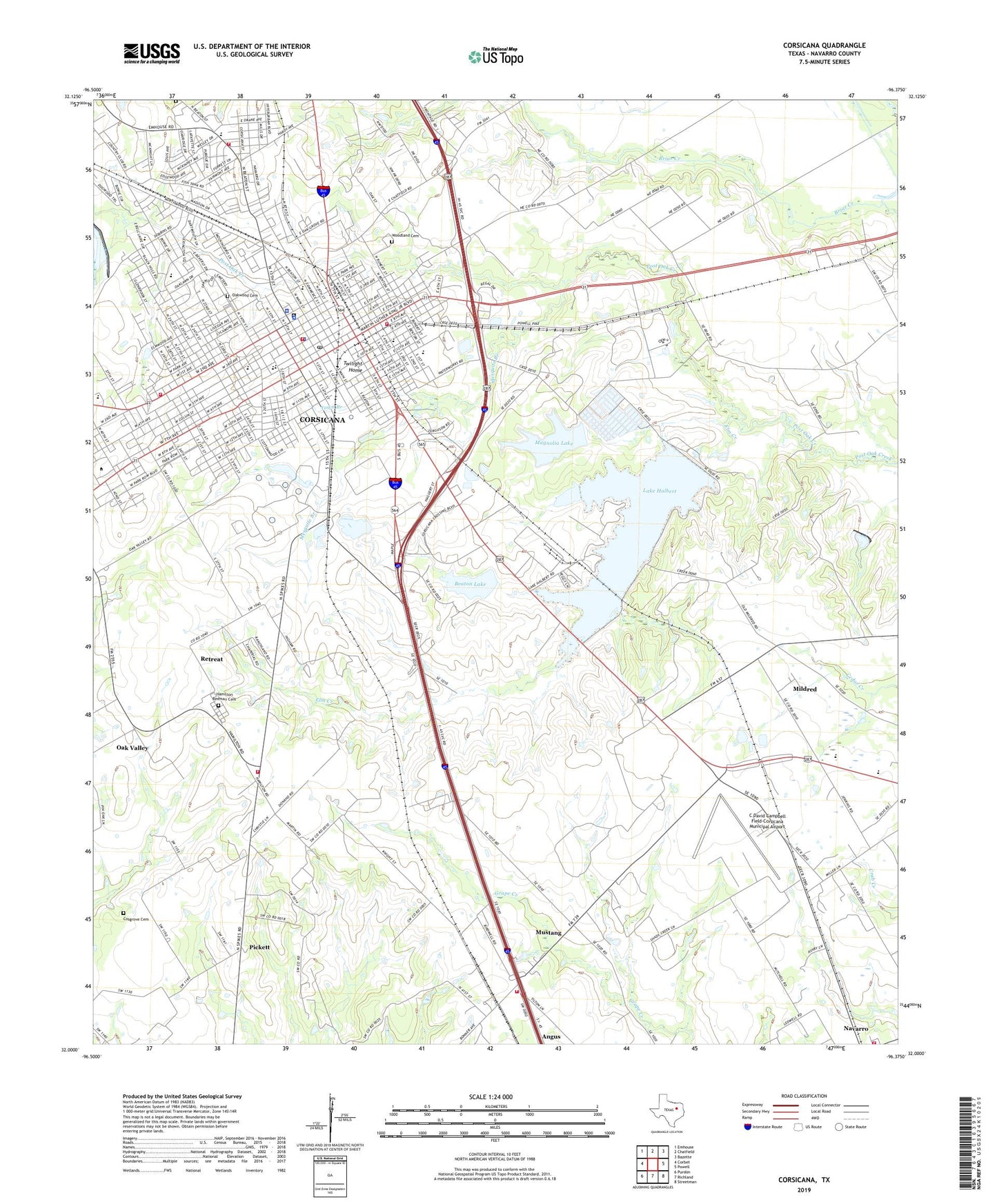 Corsicana Texas US Topo Map Image