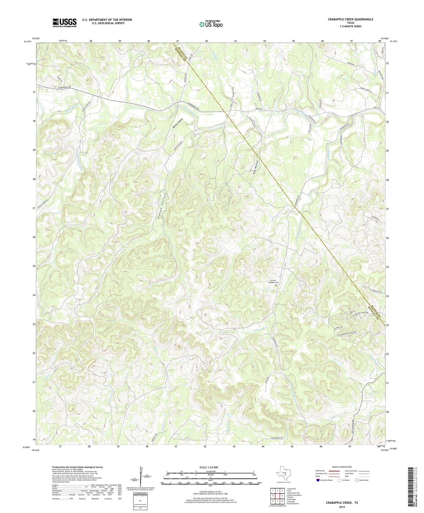 Crabapple Creek Texas US Topo Map Image