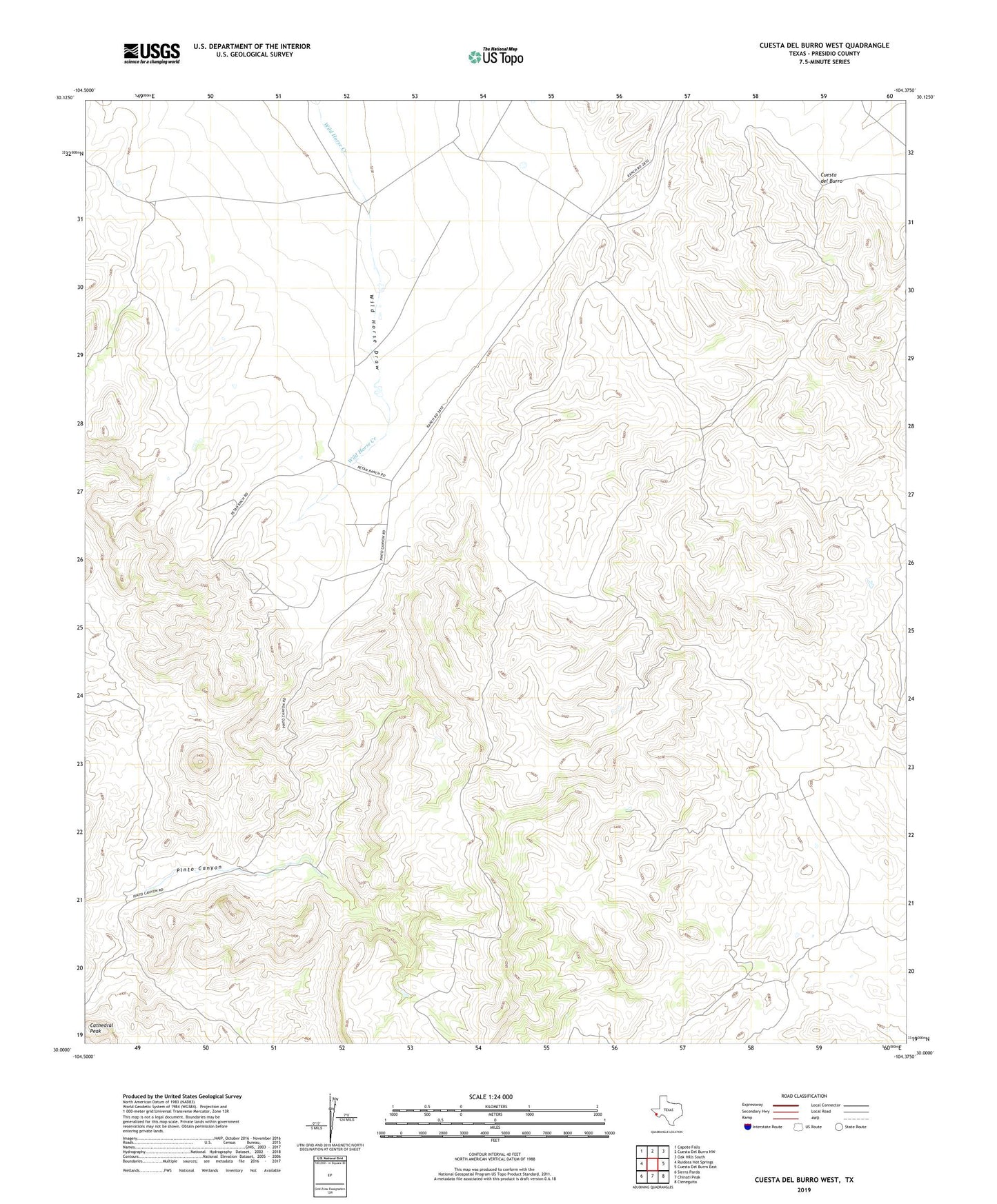 Cuesta Del Burro West Texas US Topo Map Image