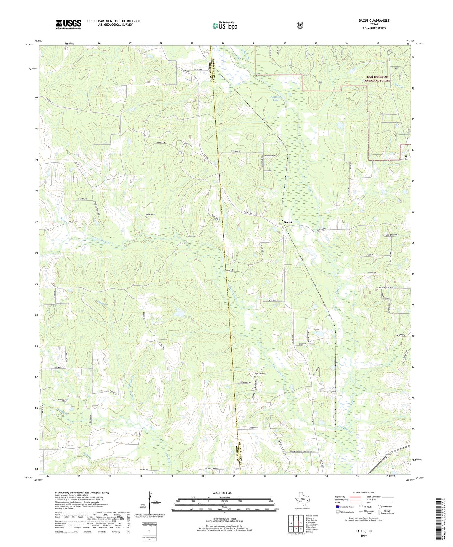 Dacus Texas US Topo Map Image