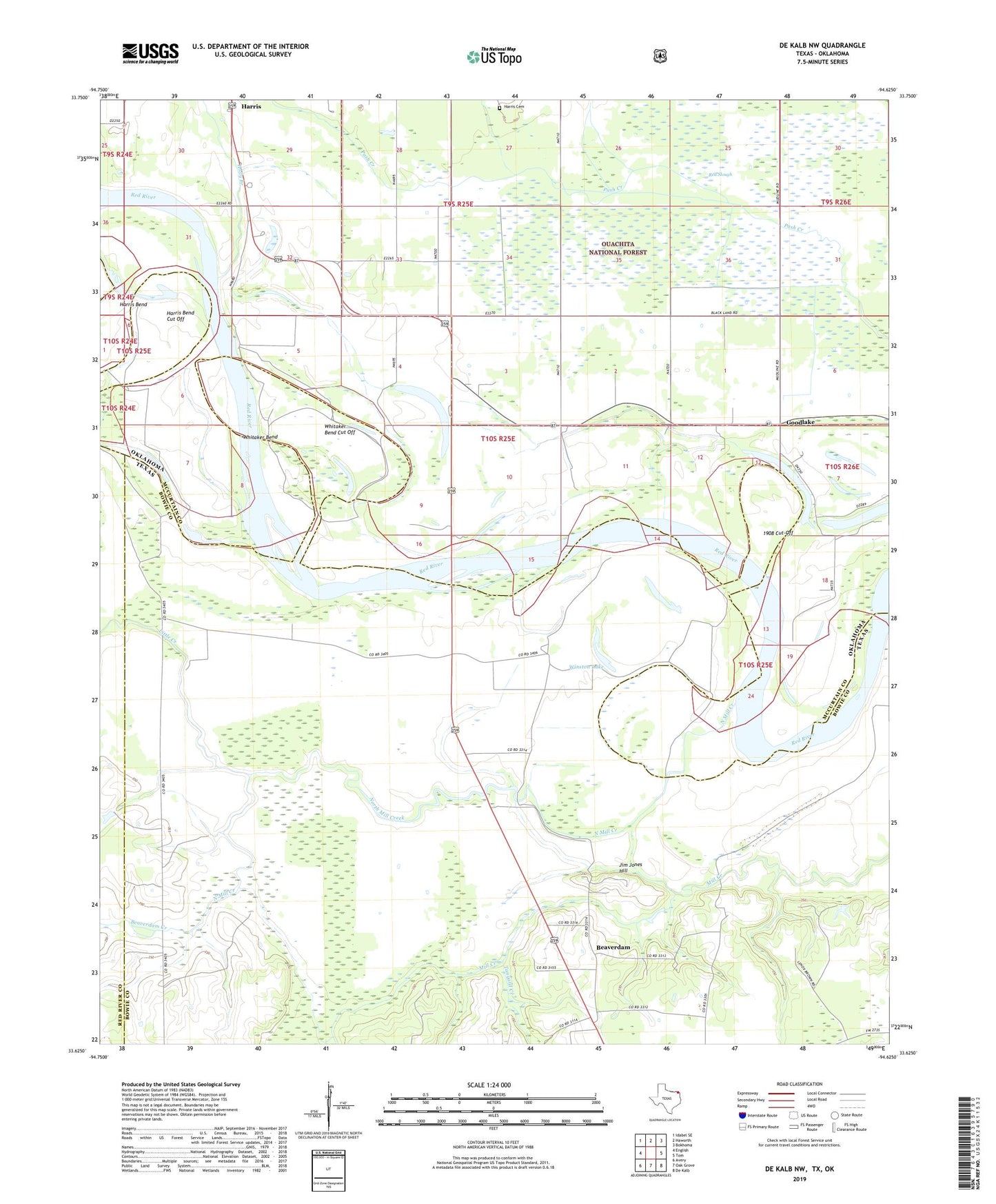 De Kalb NW Texas US Topo Map Image