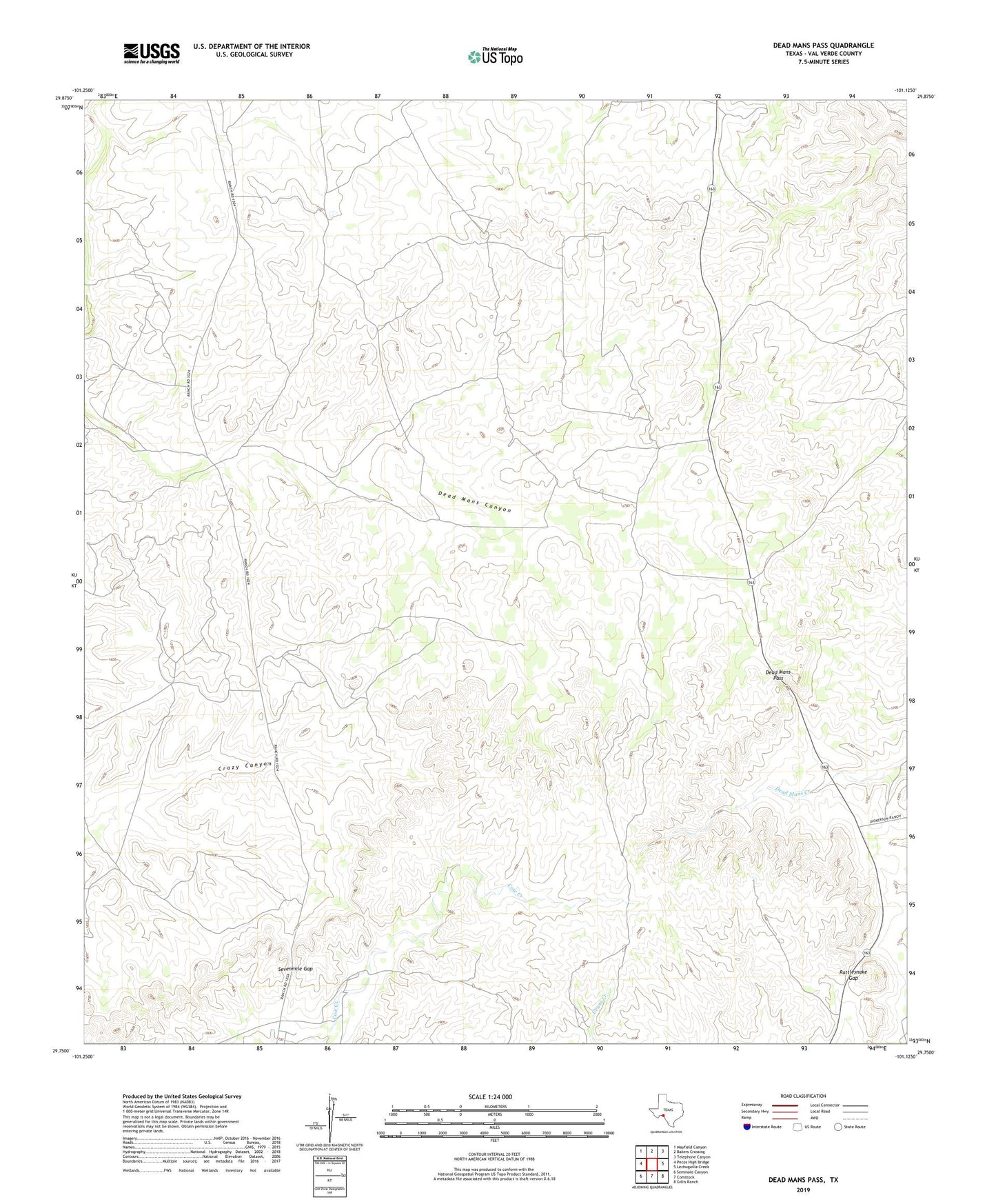 Dead Mans Pass Texas US Topo Map Image