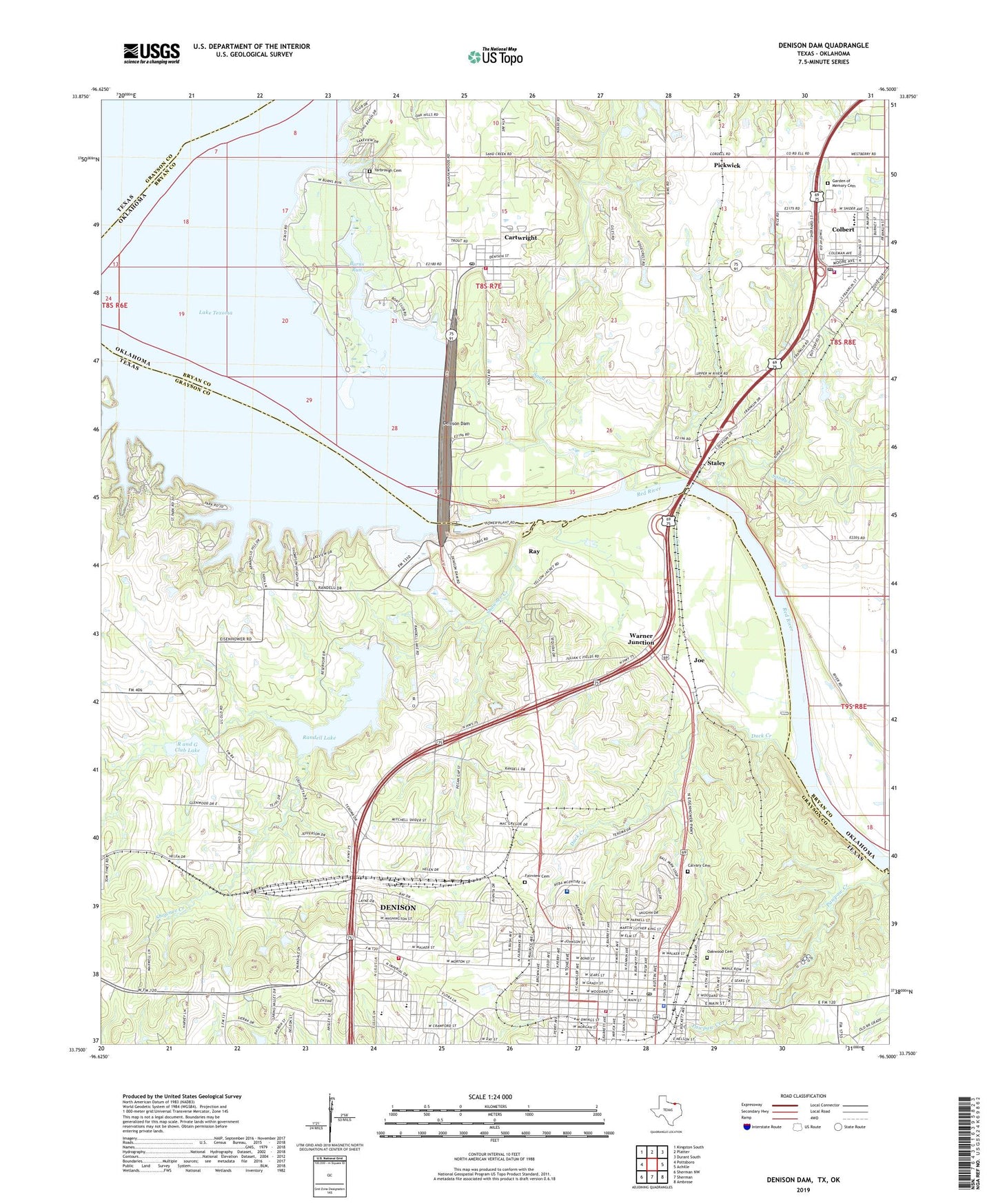 Denison Dam Texas US Topo Map Image